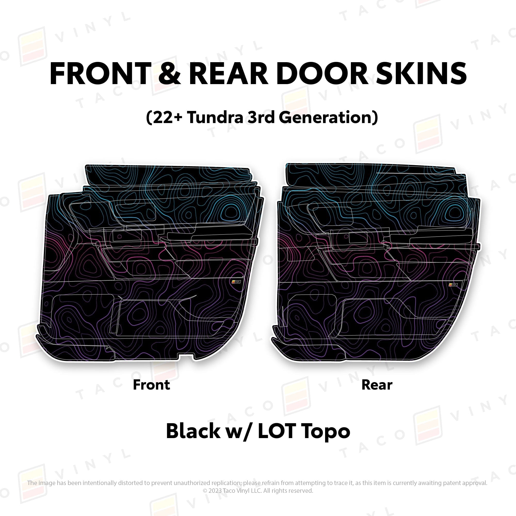 Taco Vinyl Protective Vinyl Front and Rears Double Cab / Black w/LOT Scheme Topo 2022+ Tundra Door Skins