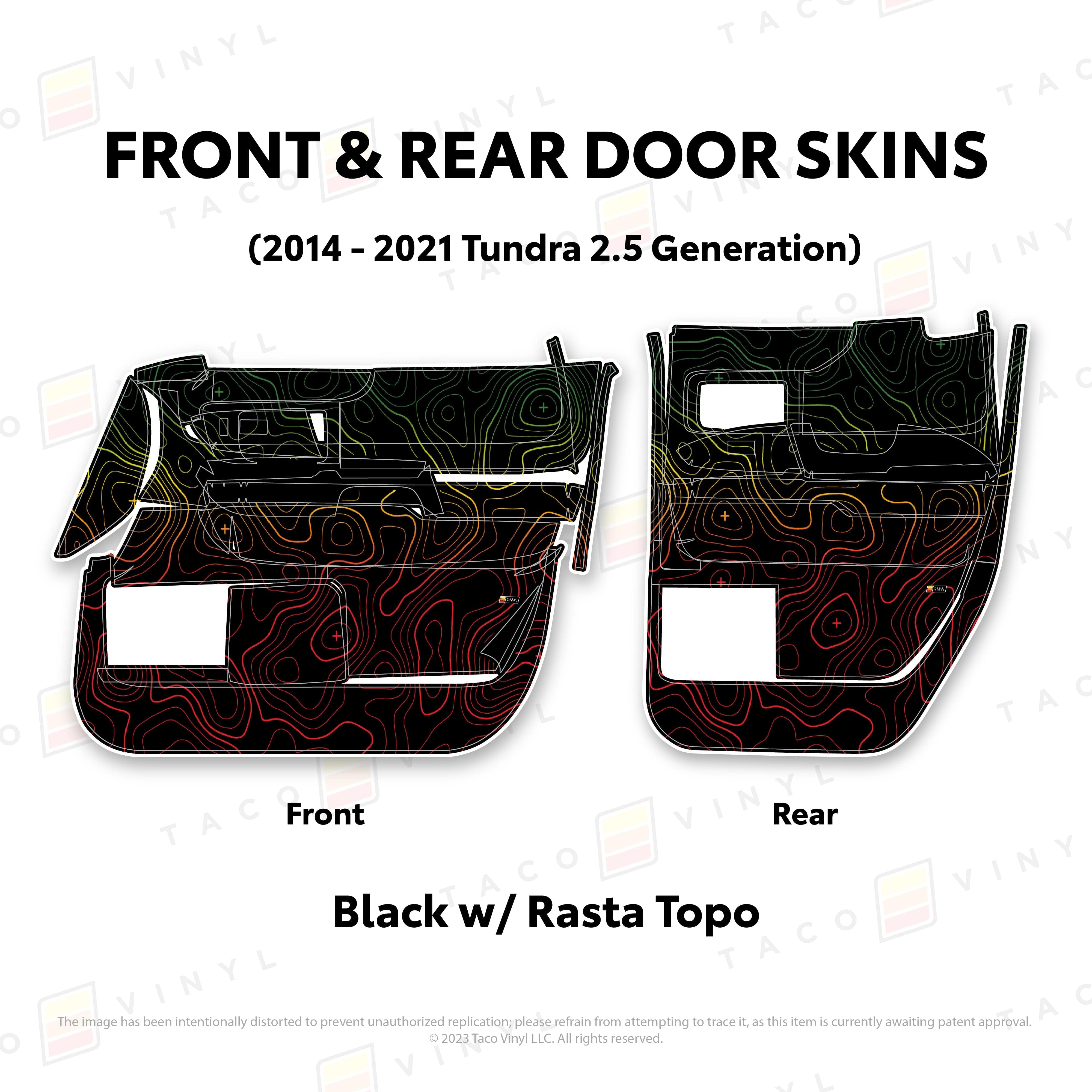 Taco Vinyl Protective Vinyl Front and Rears Double Cab / Black w/Rasta Scheme Topo 2014 - 2021 Tundra Door Skins