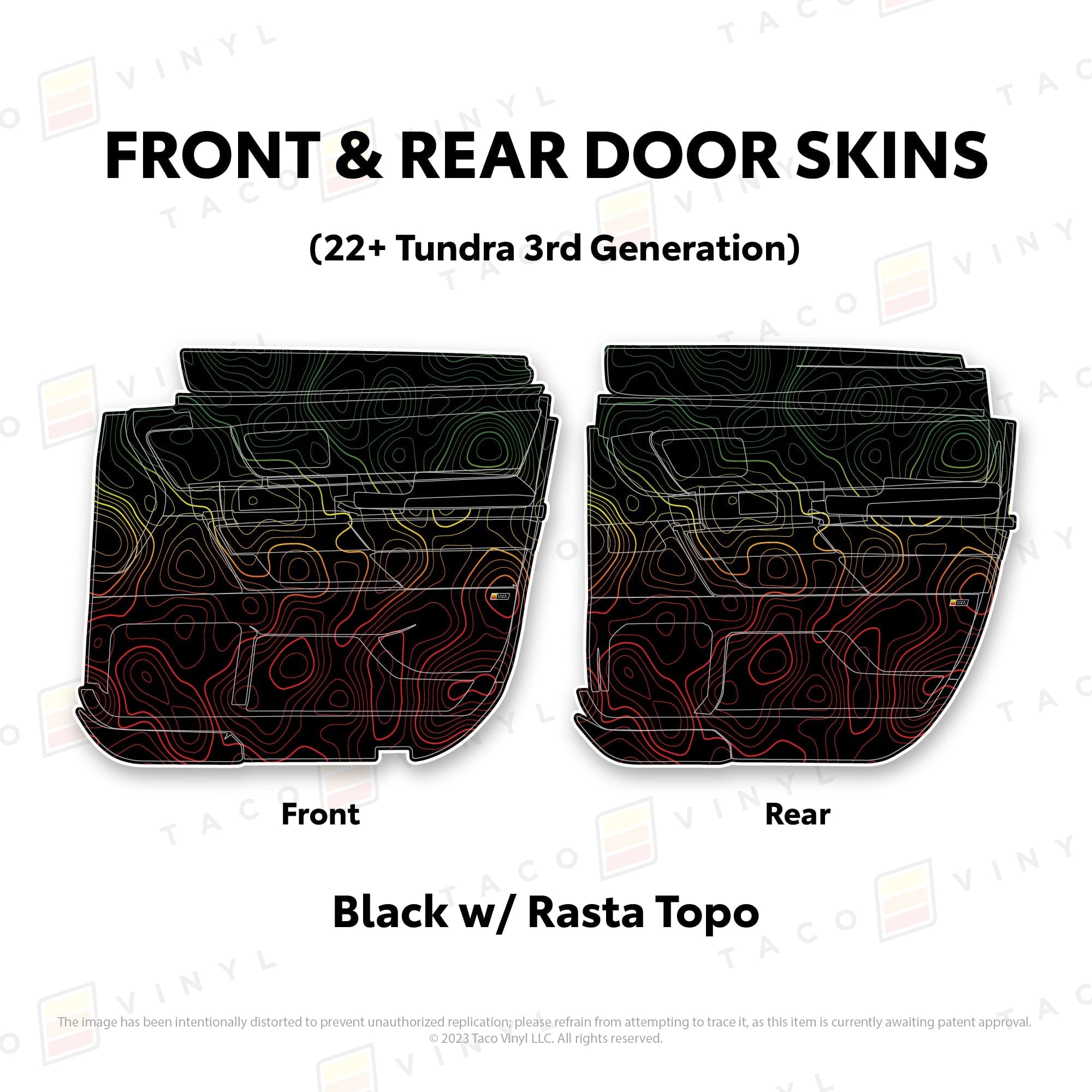 Taco Vinyl Protective Vinyl Front and Rears Double Cab / Black w/Rasta Scheme Topo 2022+ Tundra Door Skins