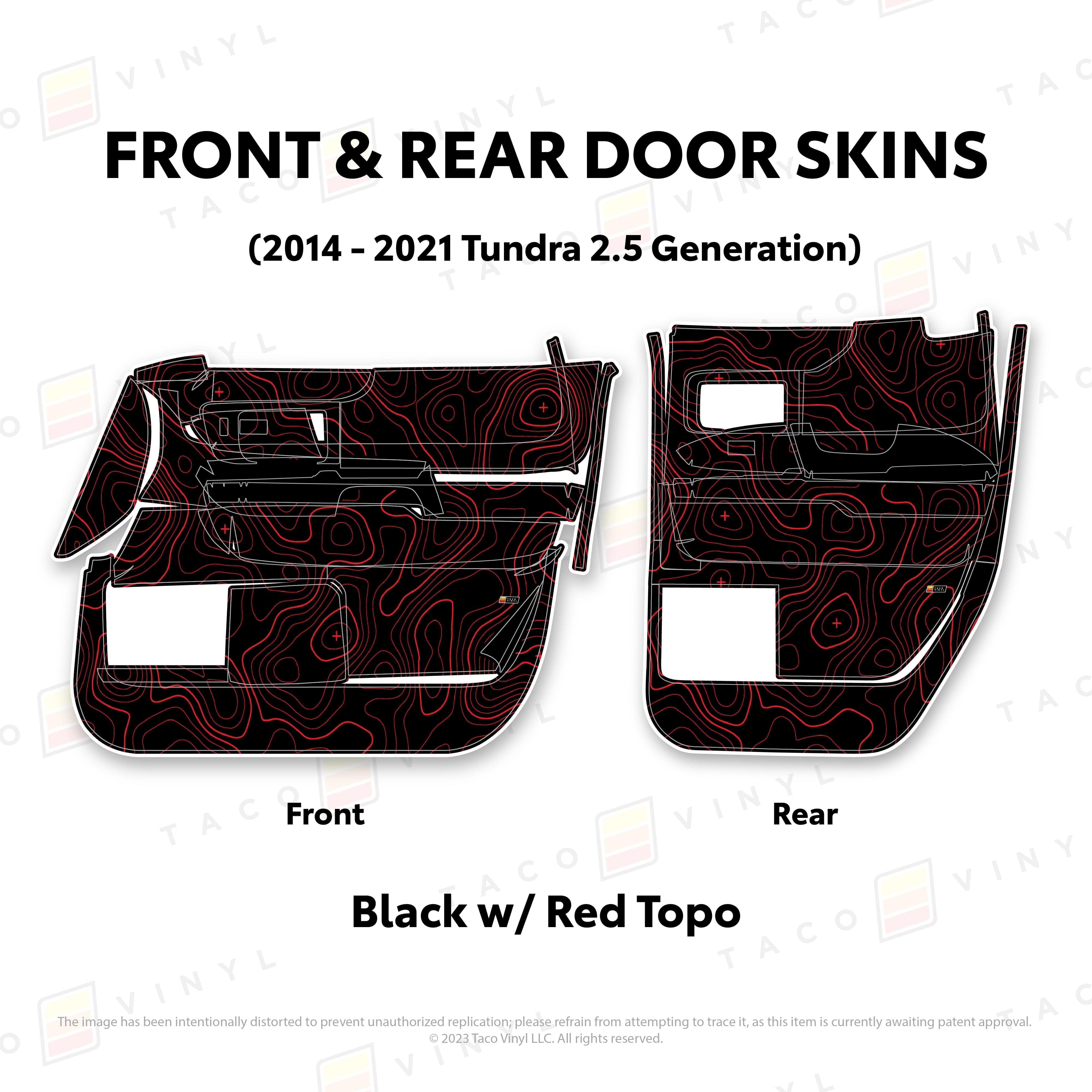 Taco Vinyl Protective Vinyl Front and Rears Double Cab / Black w/Red Topo 2014 - 2021 Tundra Door Skins