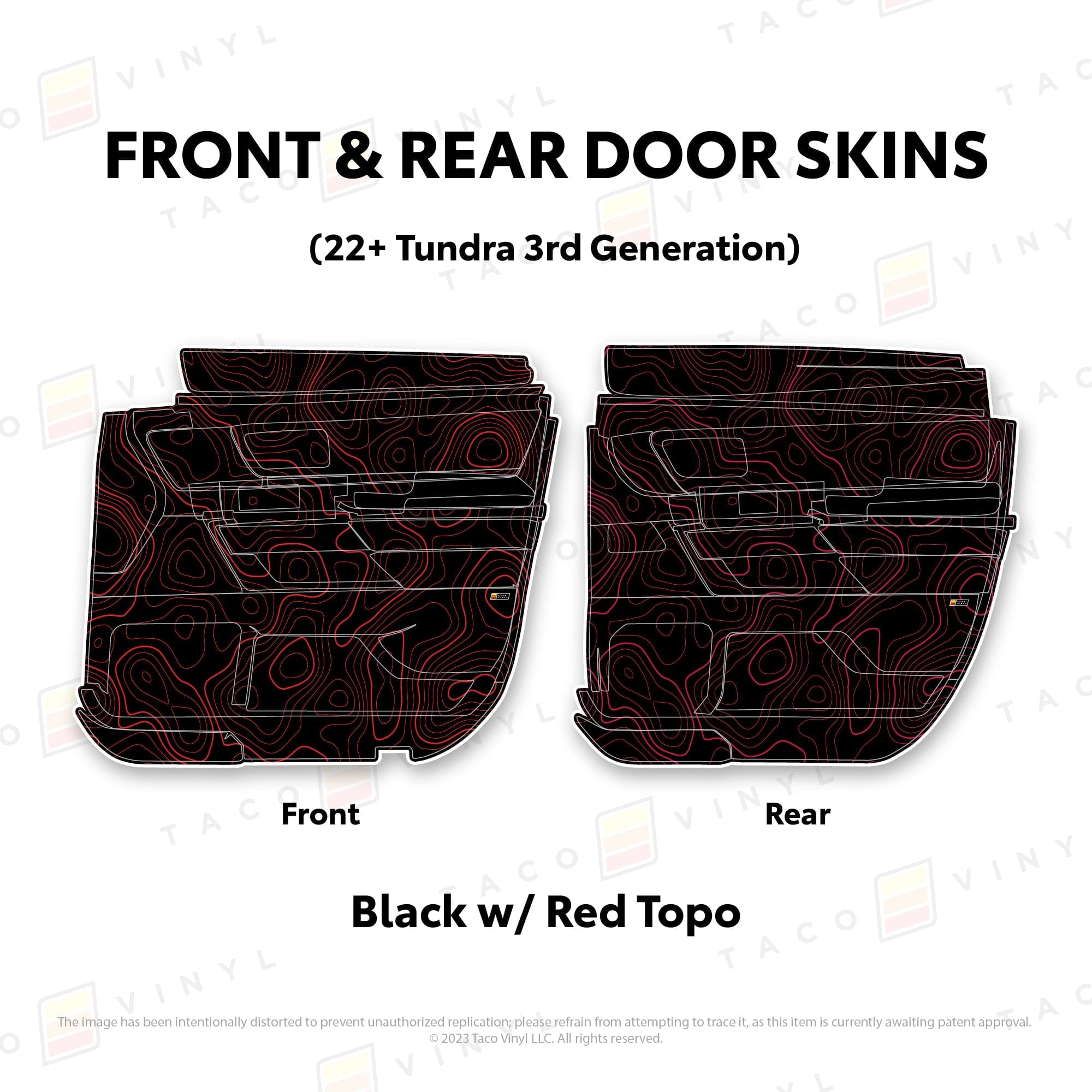 Taco Vinyl Protective Vinyl Front and Rears Double Cab / Black w/Red Topo 2022+ Tundra Door Skins