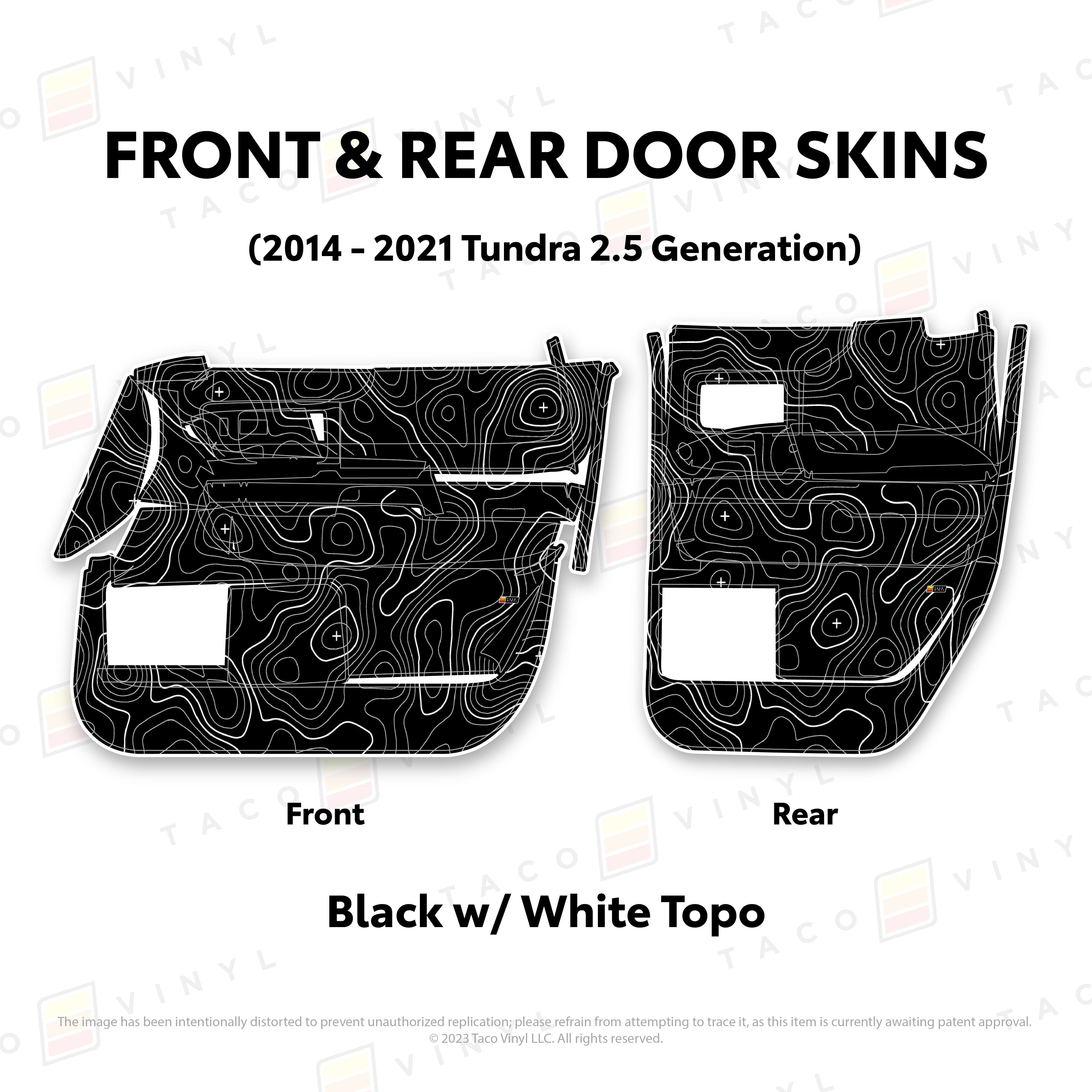 Taco Vinyl Protective Vinyl Front and Rears Double Cab / Black w/ White Topo 2014 - 2021 Tundra Door Skins