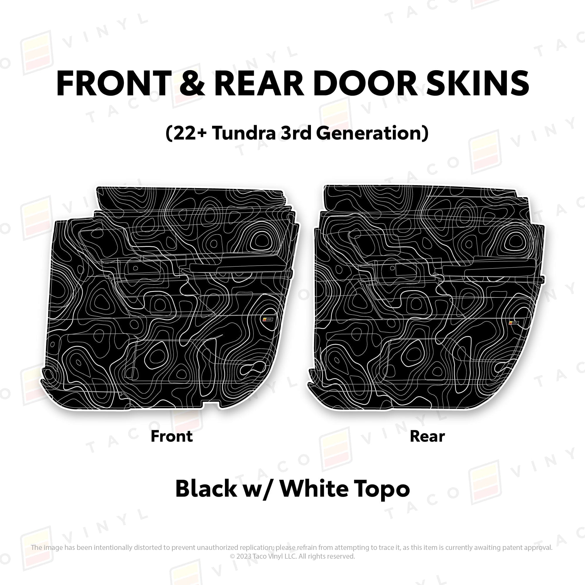 Taco Vinyl Protective Vinyl Front and Rears Double Cab / Black w/ White Topo 2022+ Tundra Door Skins