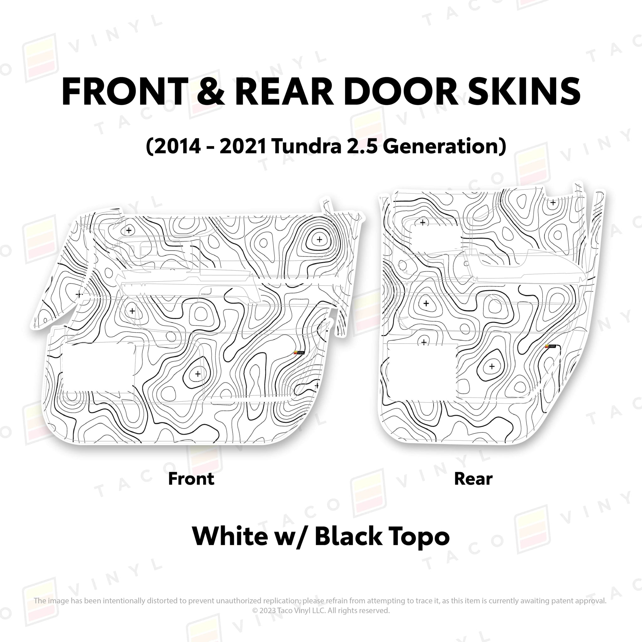 Taco Vinyl Protective Vinyl Front and Rears Double Cab / White w/ Black Topo 2014 - 2021 Tundra Door Skins