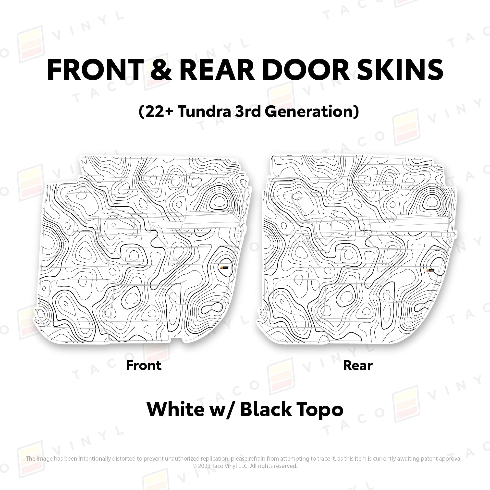 Taco Vinyl Protective Vinyl Front and Rears Double Cab / White w/ Black Topo 2022+ Tundra Door Skins