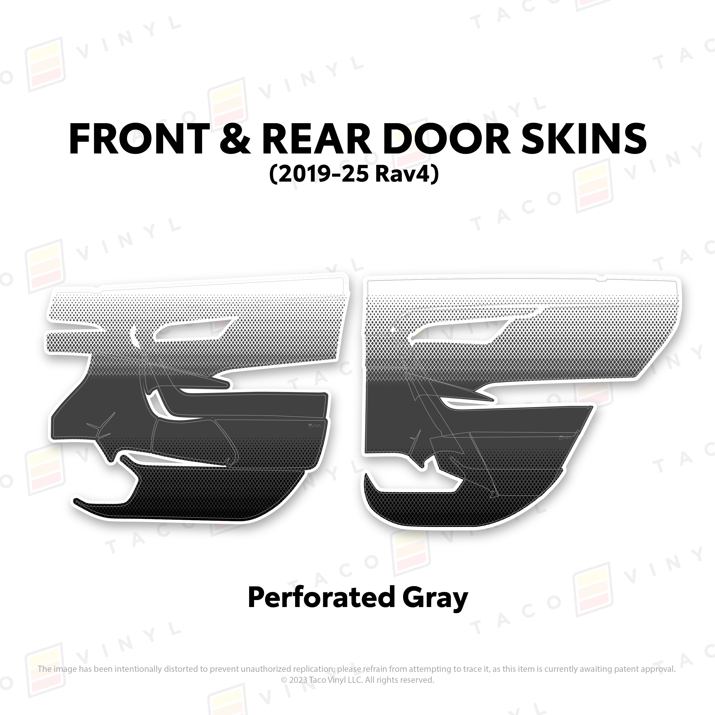 Taco Vinyl Protective Vinyl Front and Rears / Perforated Gray 2019-25 Rav4 Door Skins