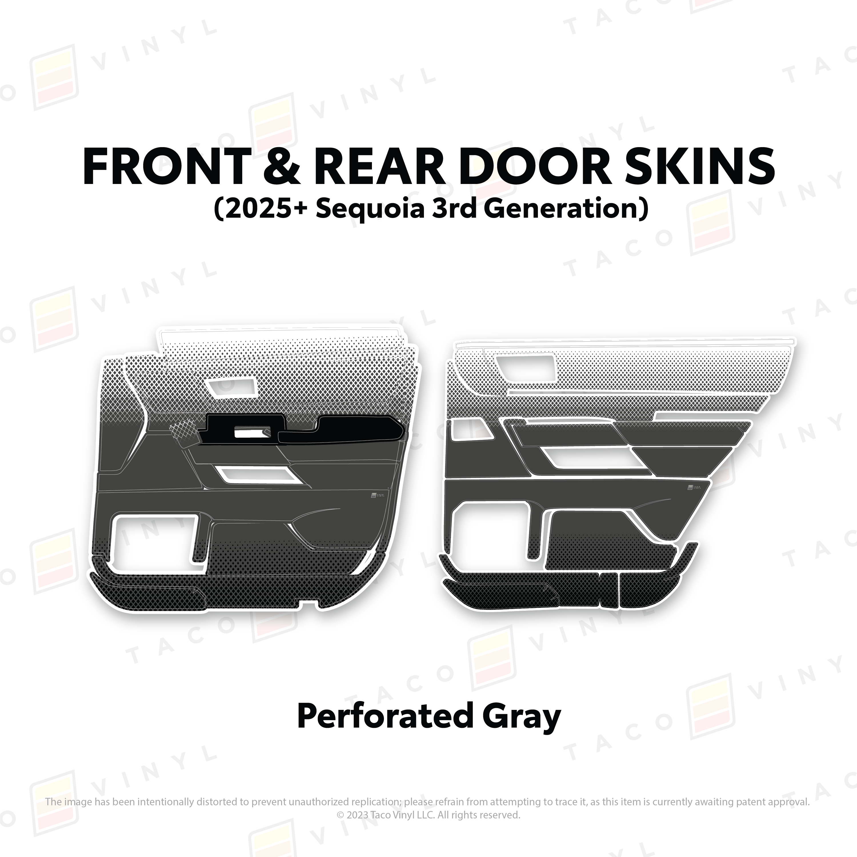 Taco Vinyl Protective Vinyl Front and Rears / Perforated Gray 2023+ Sequoia Door Skins