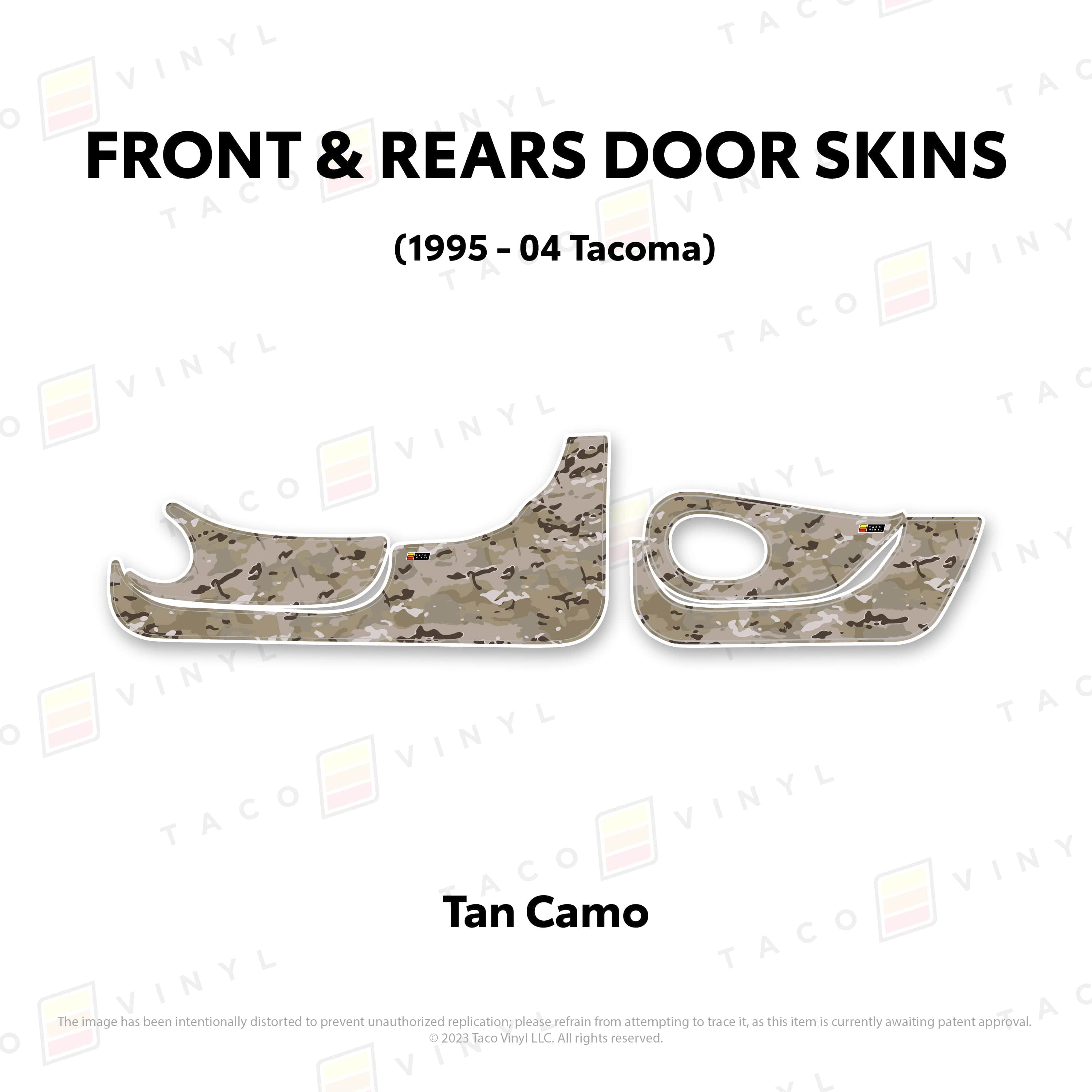 Taco Vinyl Protective Vinyl Front and Rears / Tan Camo 1995-04 Tacoma Door Skins (Lower Section)