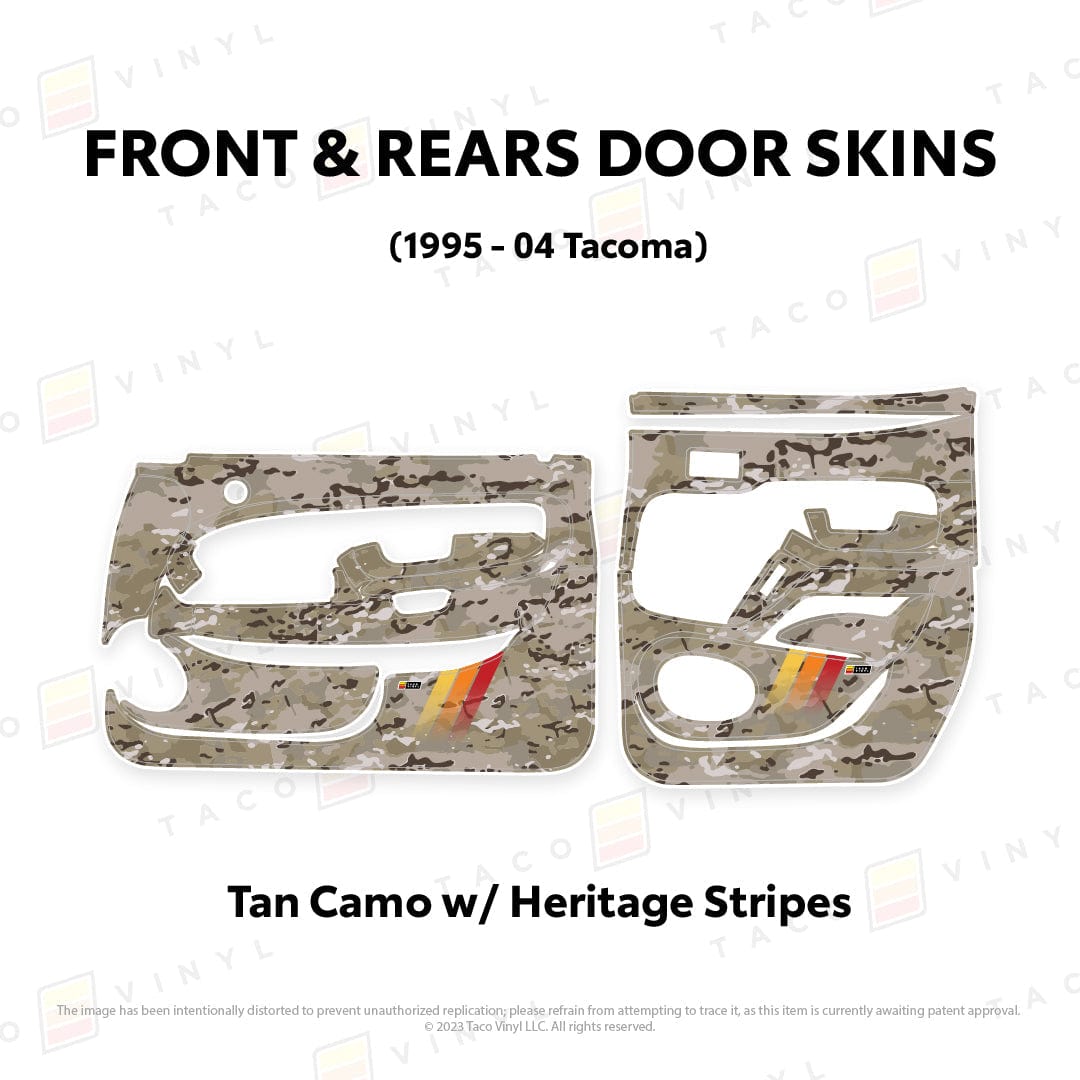 Taco Vinyl Protective Vinyl Front and Rears / Tan Camo w/ Heritage Stripes 1995-04 Tacoma Door Skins