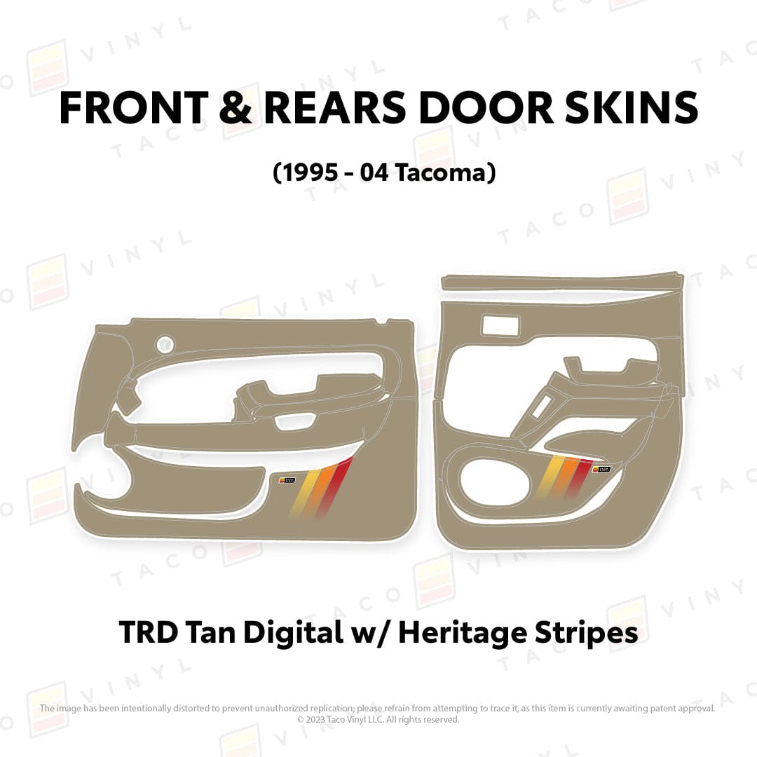 Taco Vinyl Protective Vinyl Front and Rears / TRD Tan Digital w/Heritage Stripes 1995-04 Tacoma Door Skins