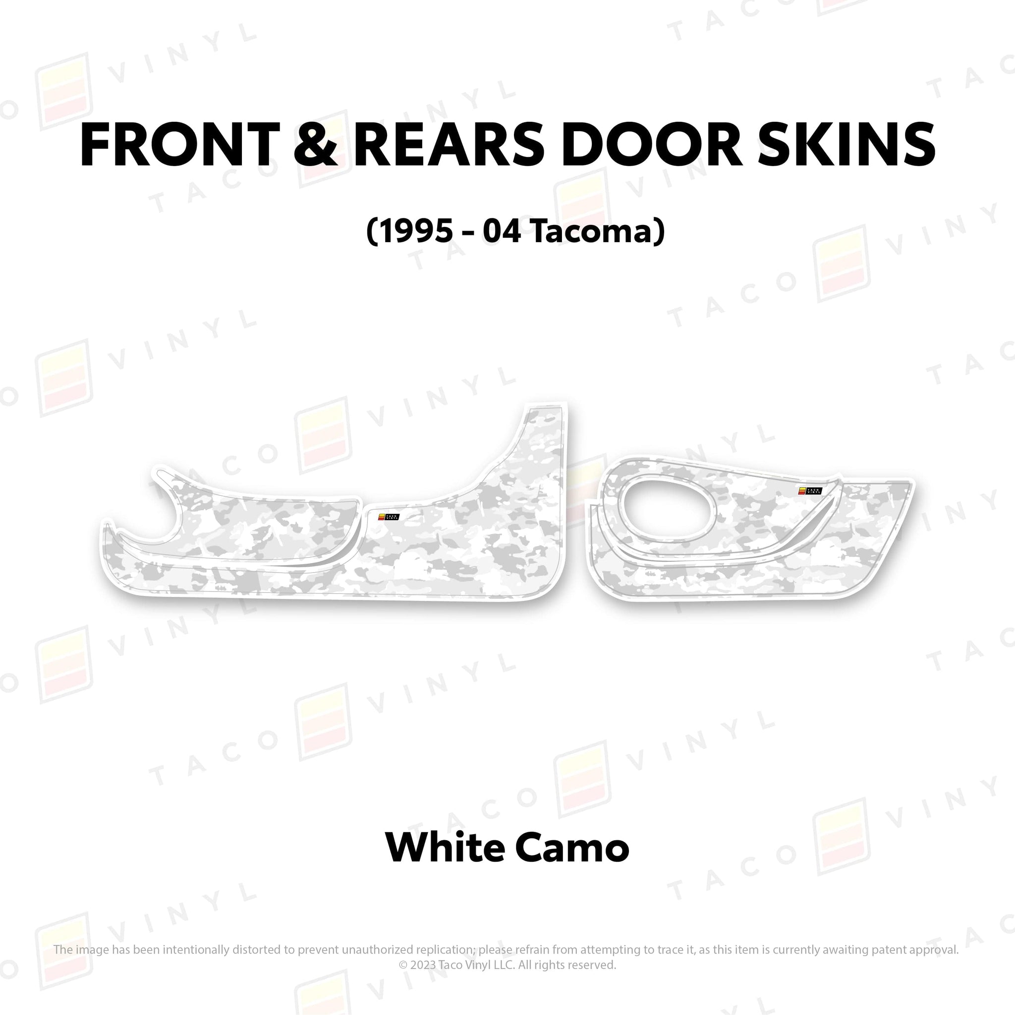 Taco Vinyl Protective Vinyl Front and Rears / White Camo 1995-04 Tacoma Door Skins (Lower Section)