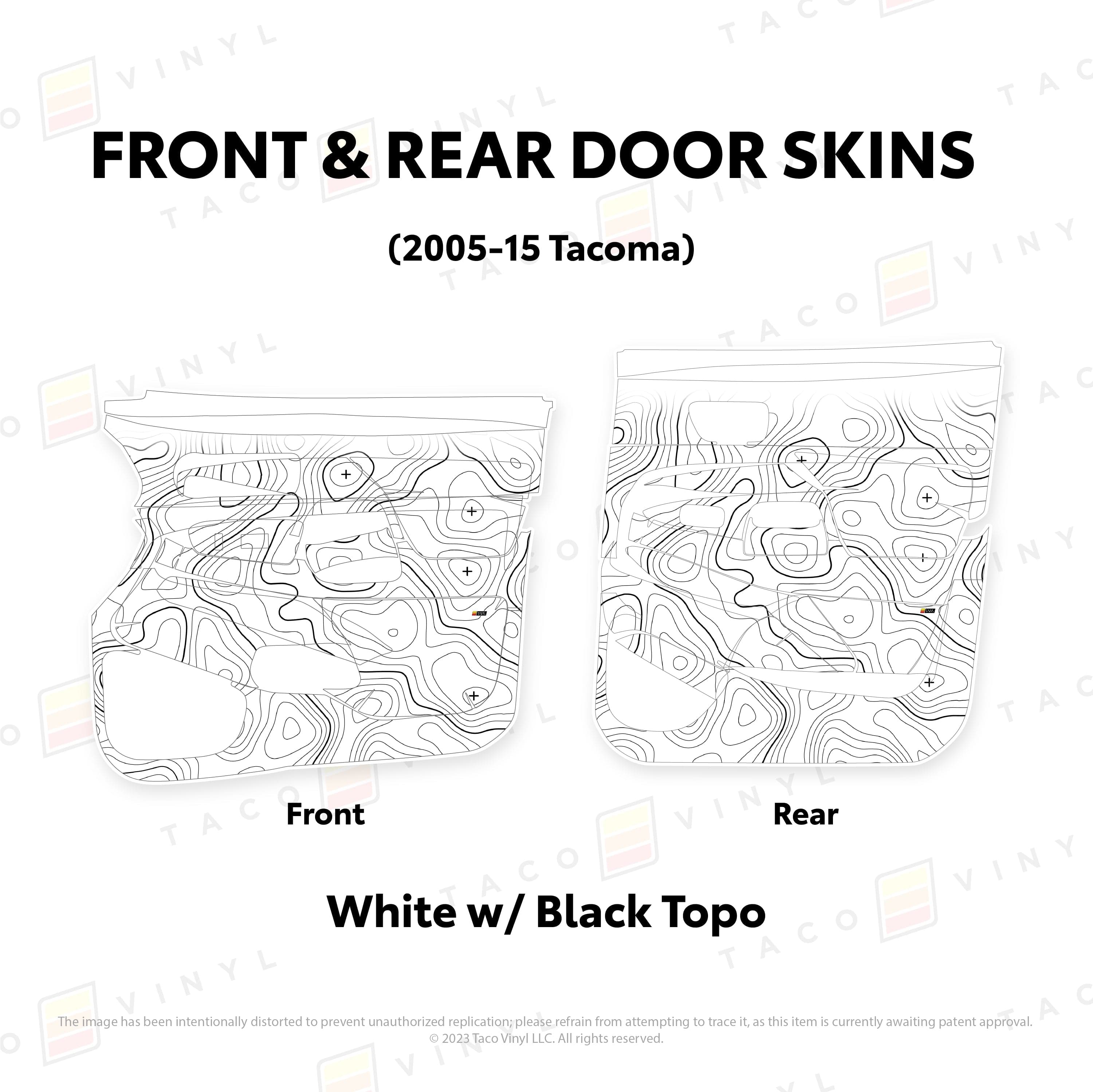 Taco Vinyl Protective Vinyl Front and Rears / White w/ Black Topo 2005-15 Tacoma Door Skins