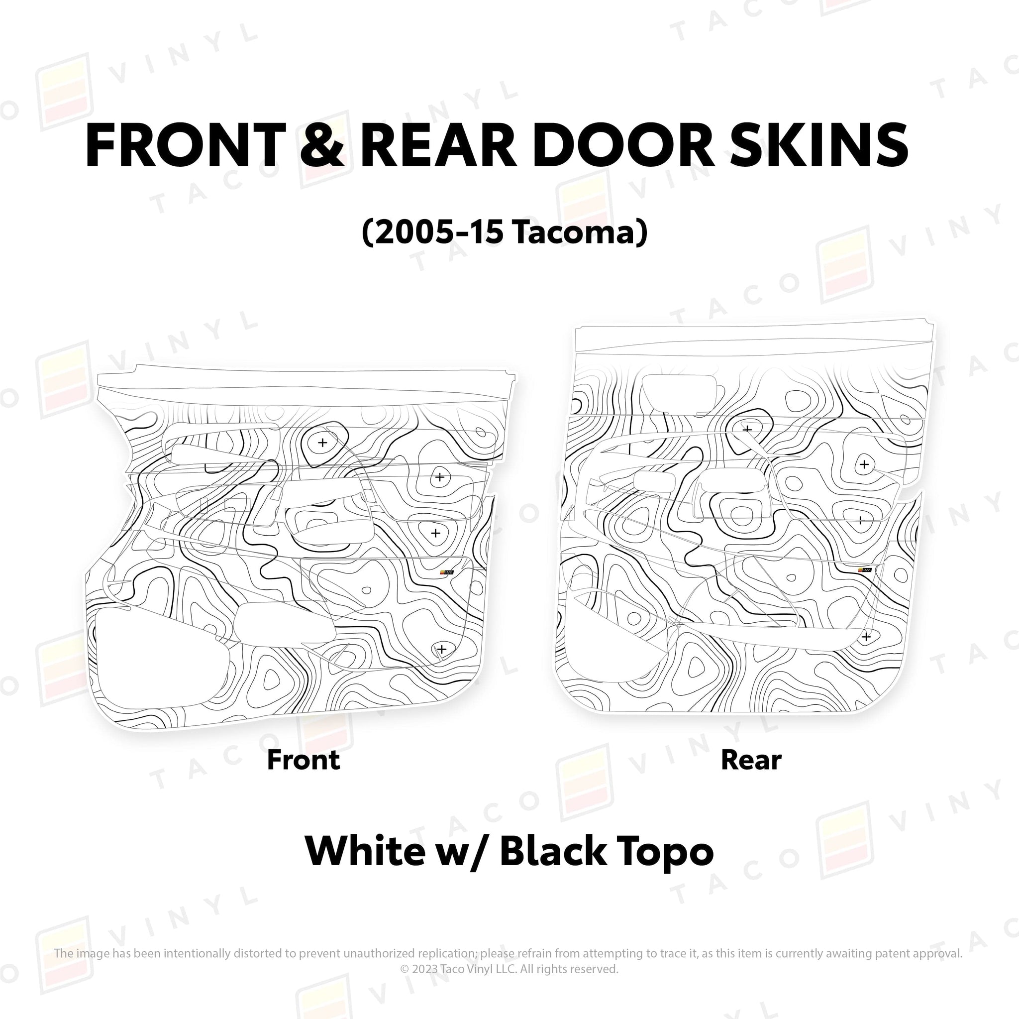 Taco Vinyl Protective Vinyl Front and Rears / White w/ Black Topo 2005-15 Tacoma Door Skins