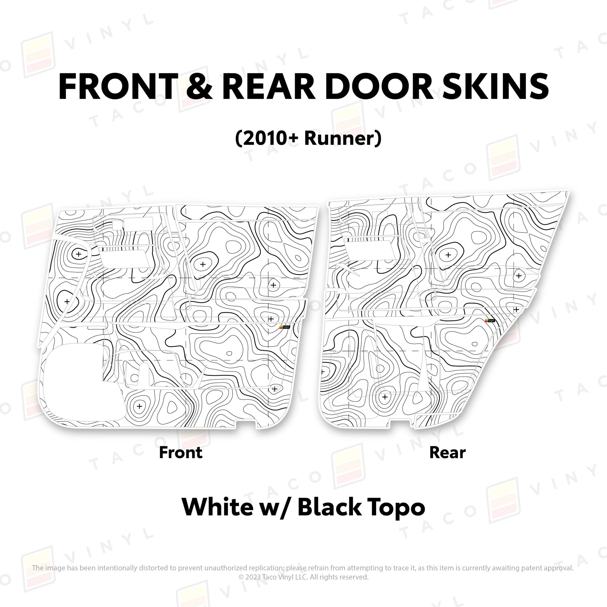 Taco Vinyl Protective Vinyl Front and Rears / White w/ Black Topo 2010-24 4Runner Door Skins