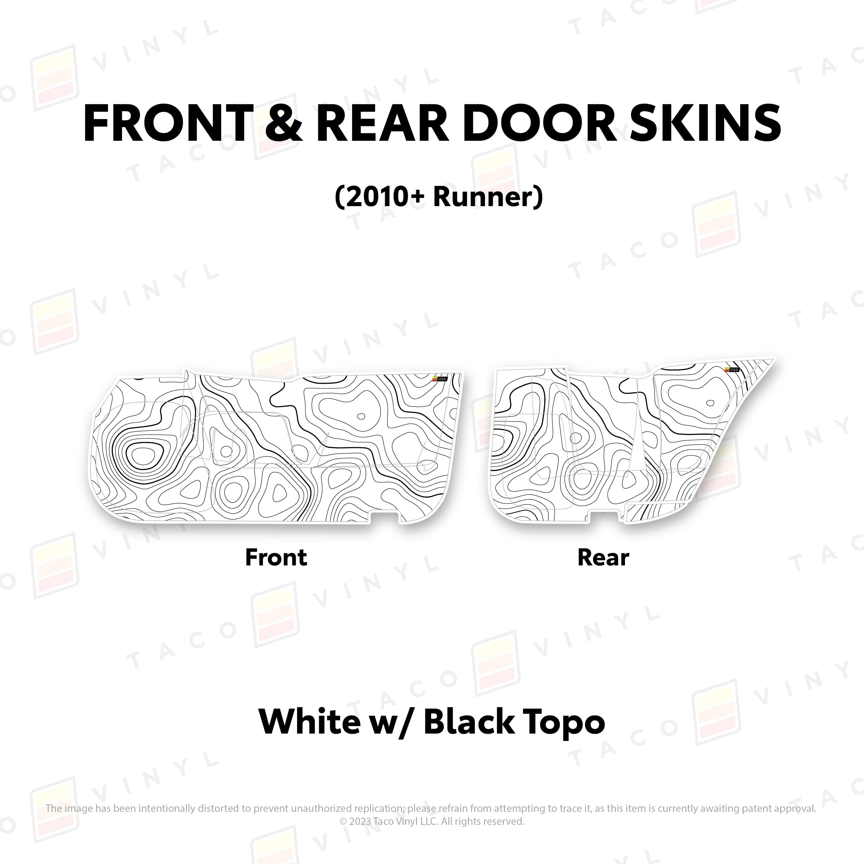 Taco Vinyl Protective Vinyl Front and Rears / White w/ Black Topo 2010-24 4Runner Door Skins (Lower Section)