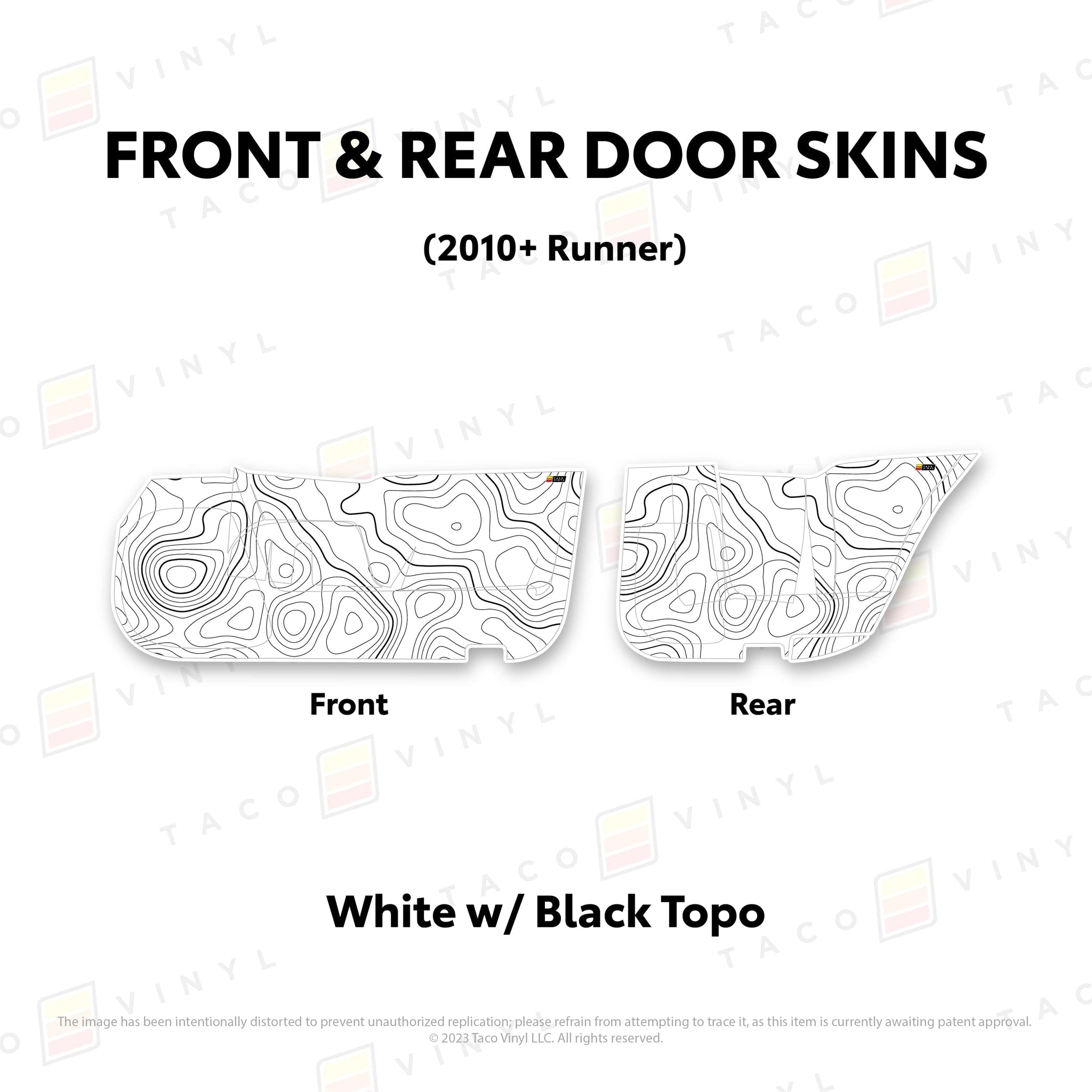 Taco Vinyl Protective Vinyl Front and Rears / White w/ Black Topo 2010-24 4Runner Door Skins (Lower Section)