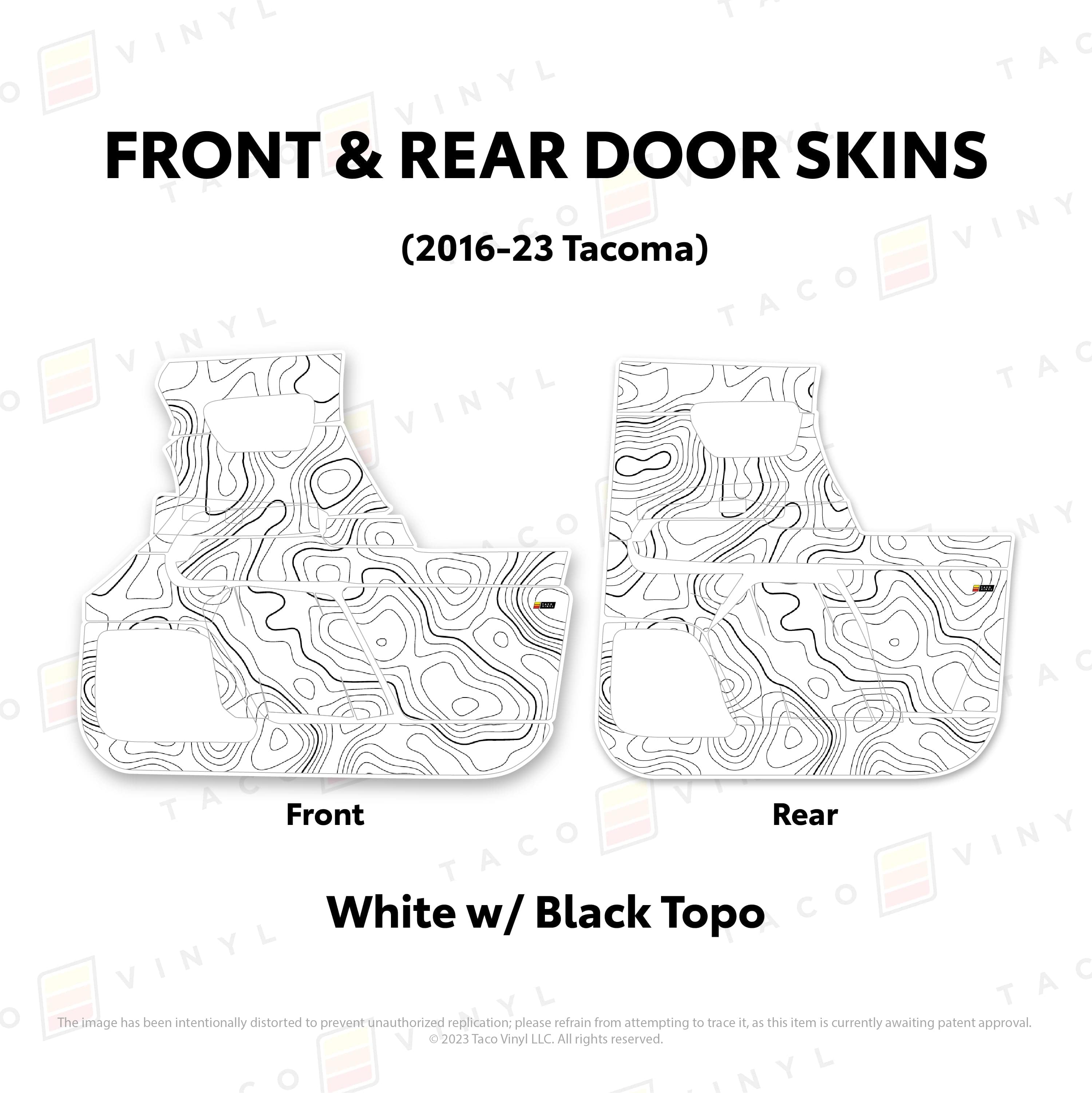 Taco Vinyl Protective Vinyl Front and Rears / White w/ Black Topo 2016-23 Tacoma Door Skins