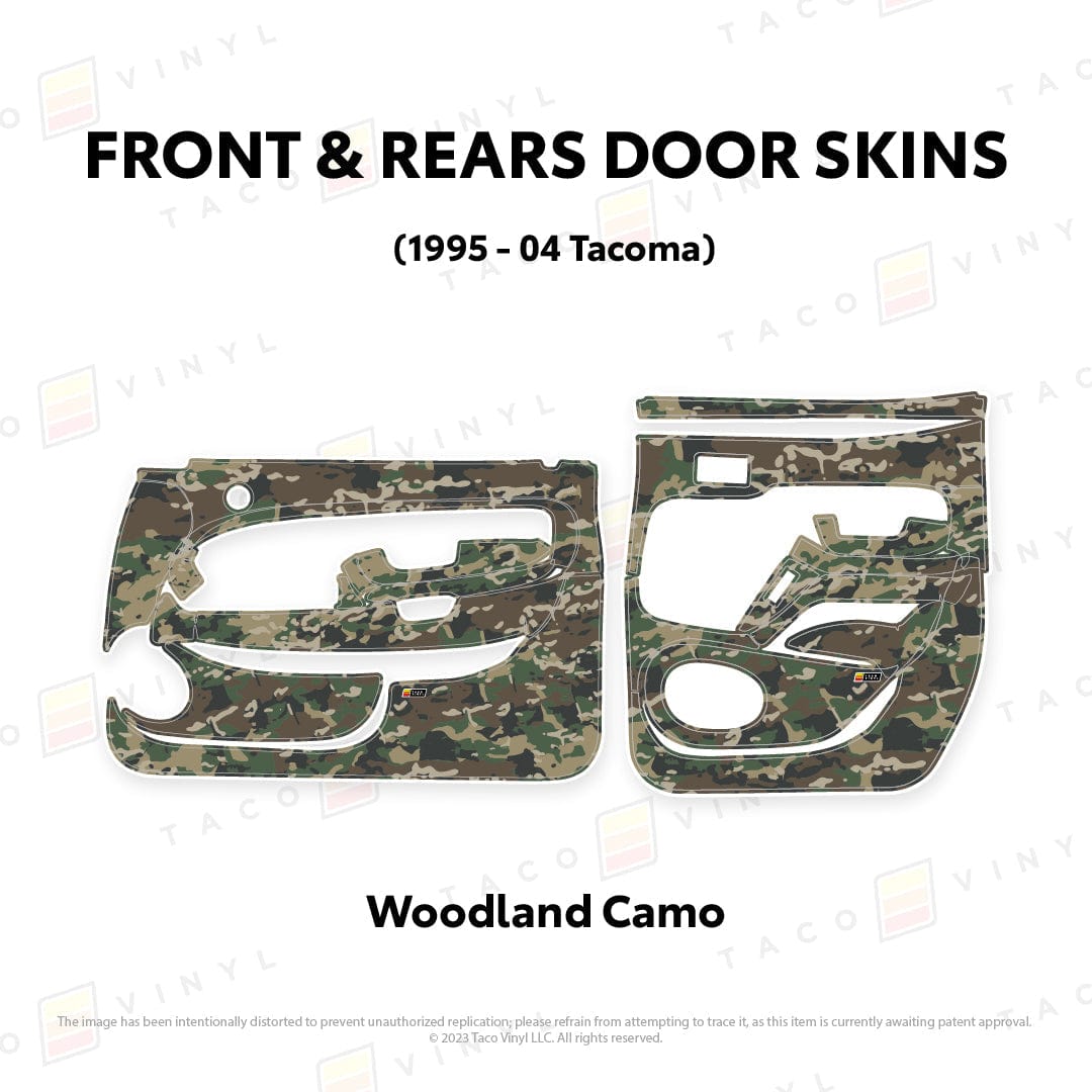 Taco Vinyl Protective Vinyl Front and Rears / Woodland Camo 1995-04 Tacoma Door Skins