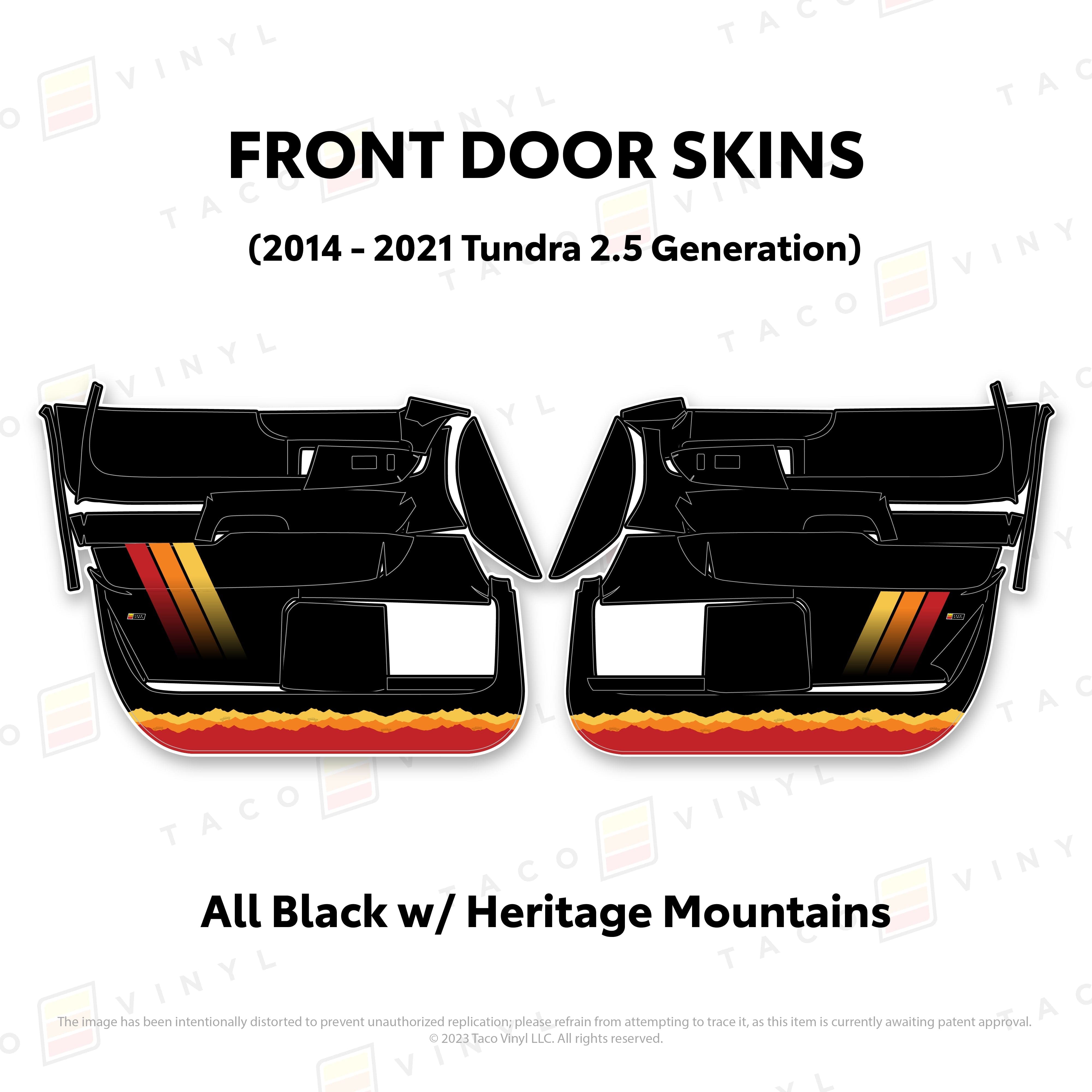 Taco Vinyl Protective Vinyl Front Driver/Passenger / All Black w/ Heritage Mountains 2014 - 2021 Tundra Door Skins