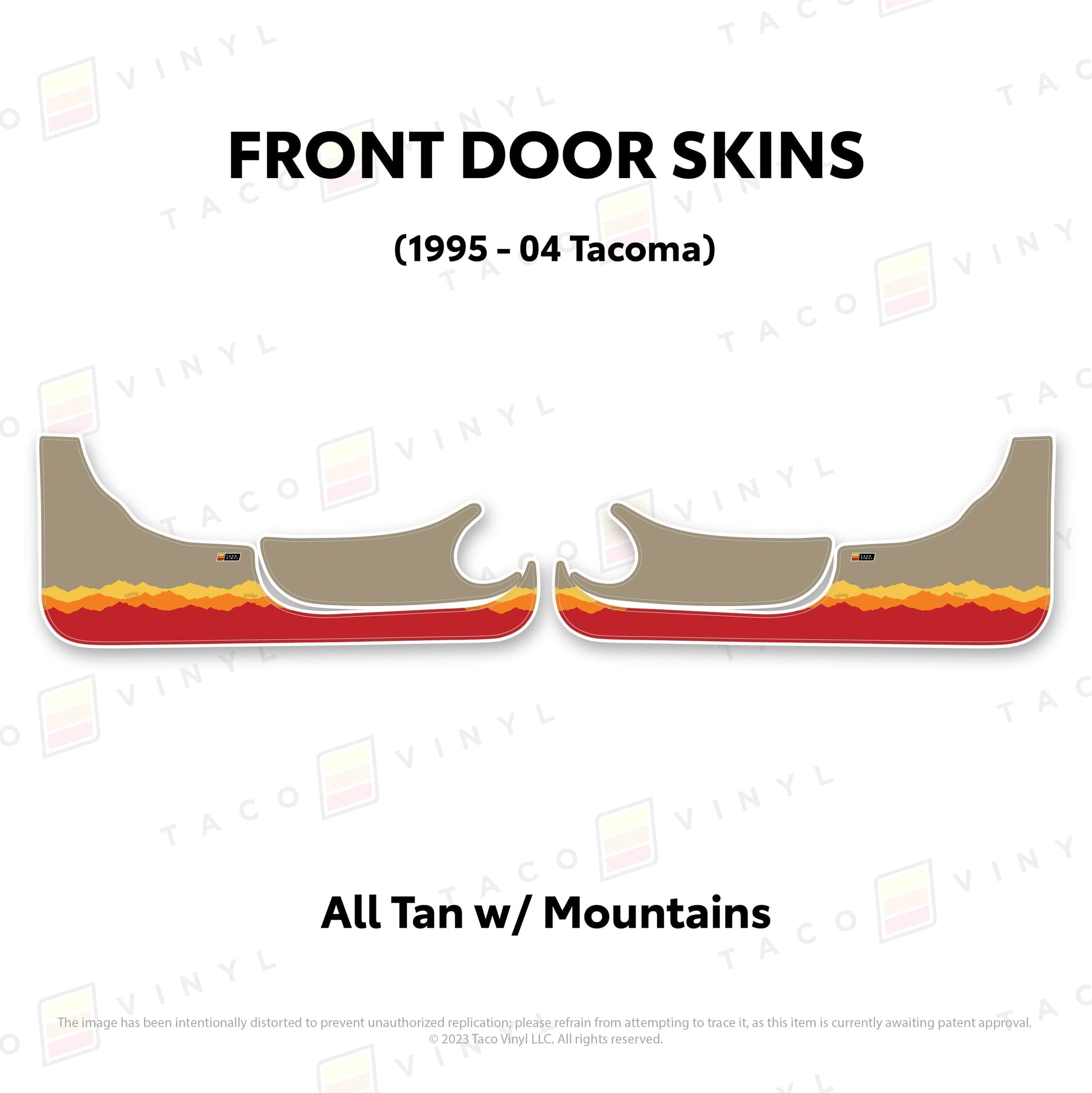 Taco Vinyl Protective Vinyl Front Driver/Passenger / All Tan w/ Mountains 1995-04 Tacoma Door Skins (Lower Section)