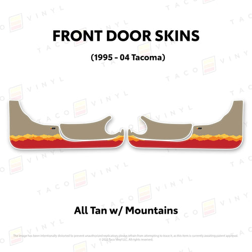 Taco Vinyl Protective Vinyl Front Driver/Passenger / All Tan w/ Mountains 1995-04 Tacoma Door Skins (Lower Section)