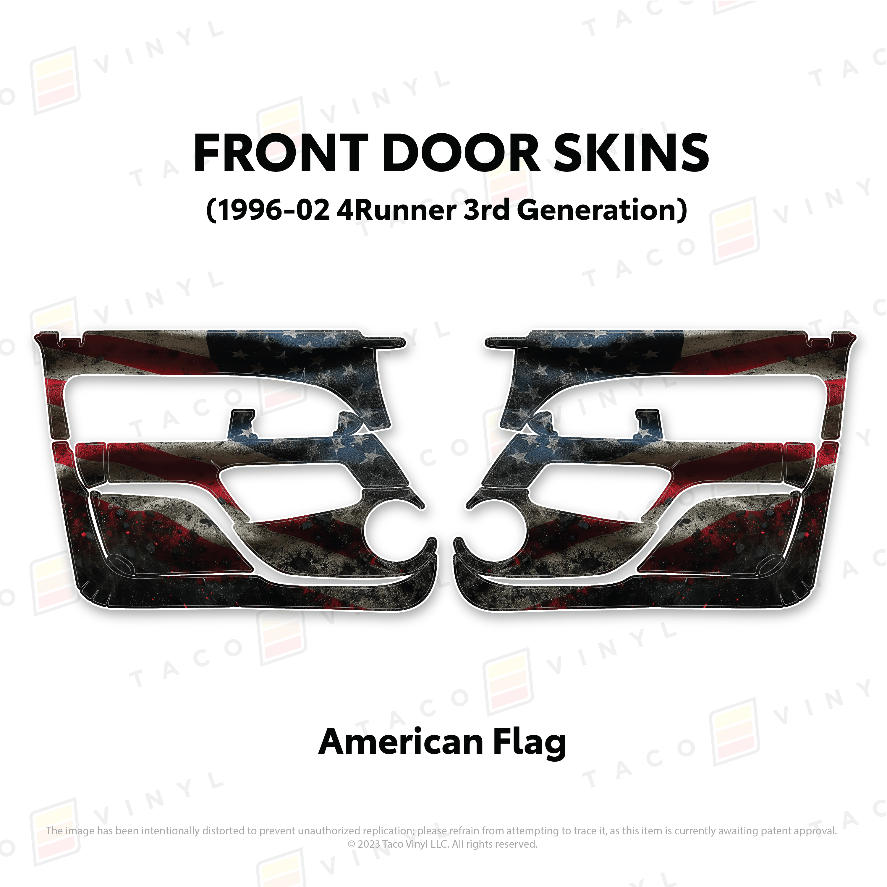 Taco Vinyl Protective Vinyl Front Driver/Passenger / American Flag 1996-2002 4Runner Door Skins