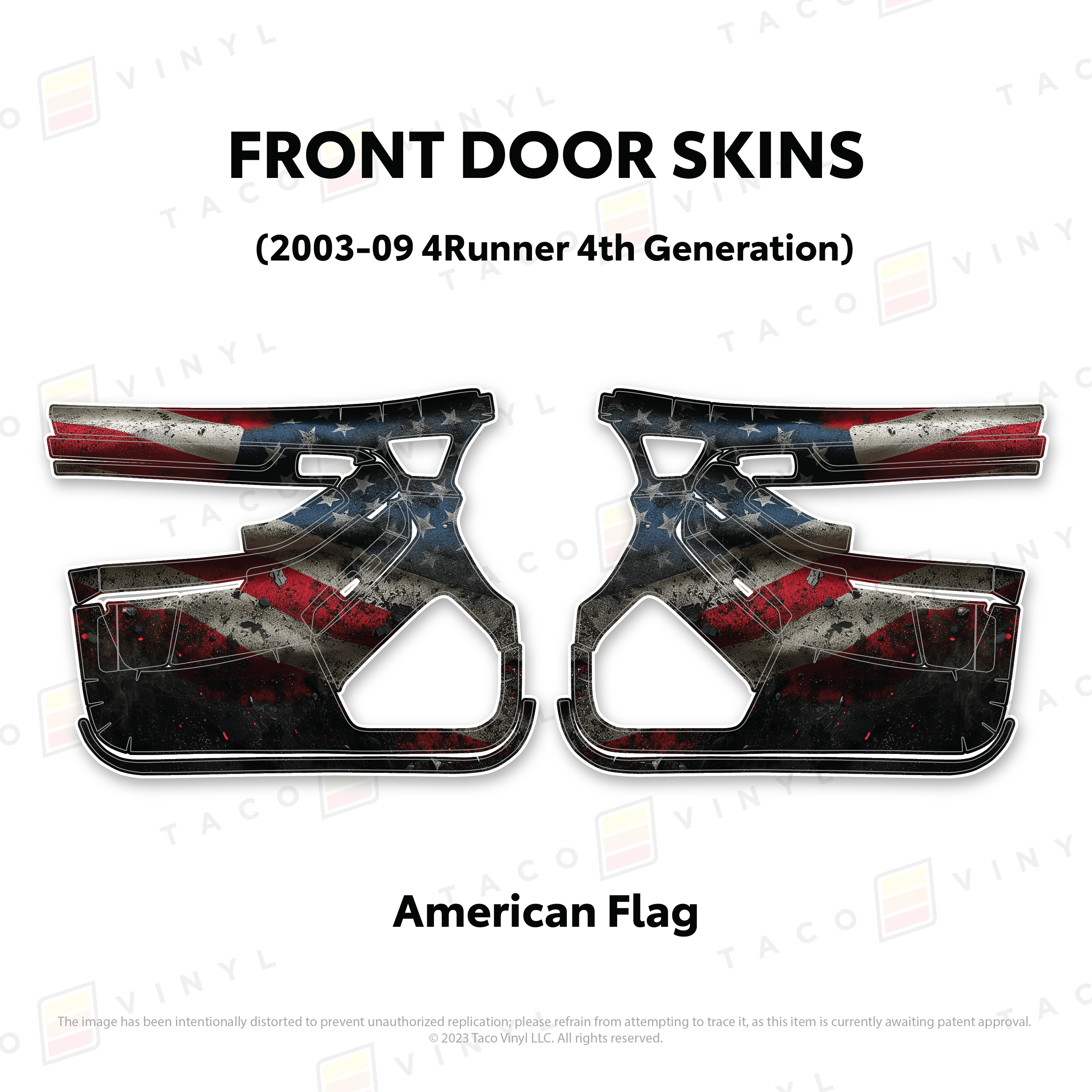 Taco Vinyl Protective Vinyl Front Driver/Passenger / American Flag 2003-2009 4Runner Door Skins