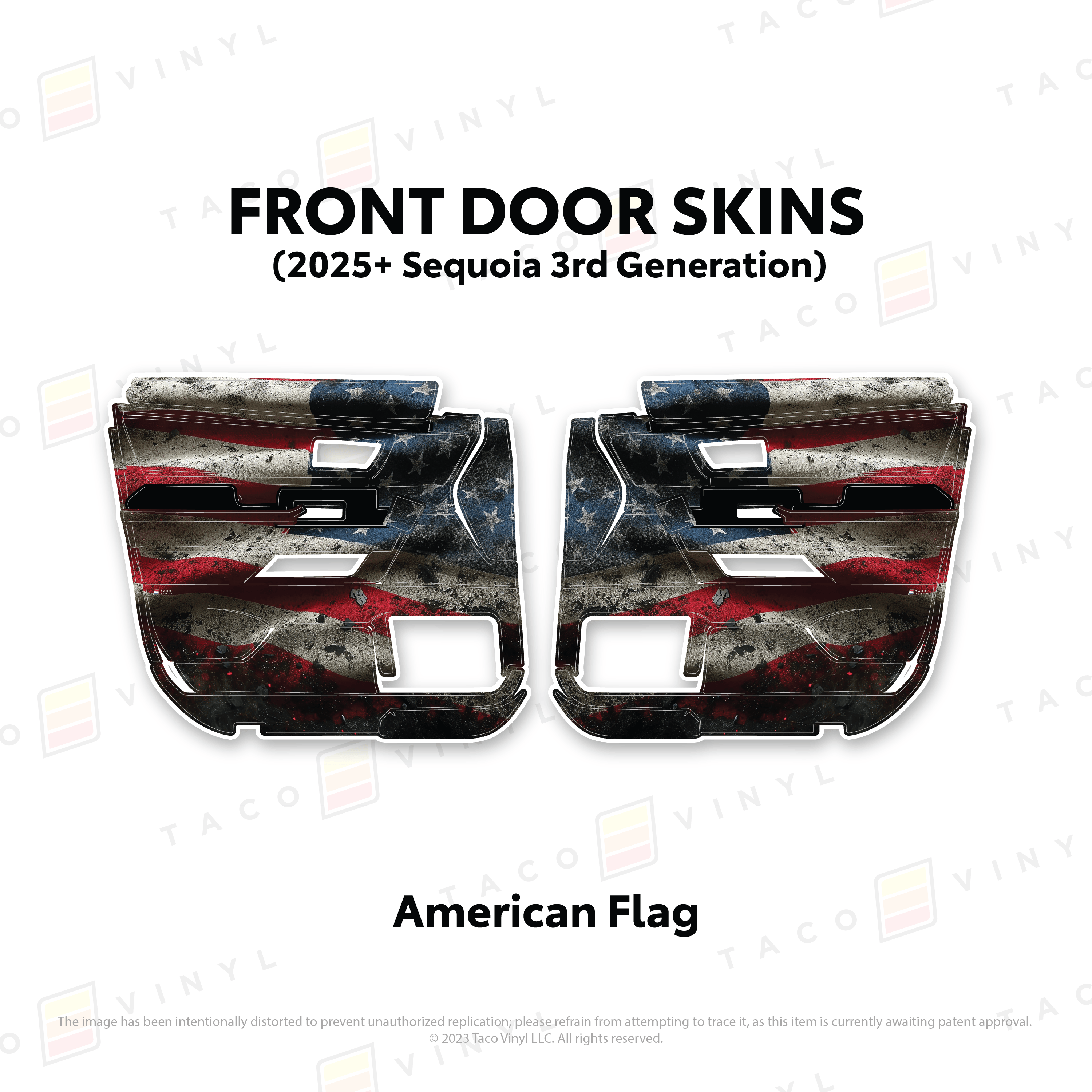 Taco Vinyl Protective Vinyl Front Driver/Passenger / American Flag 2023+ Sequoia Door Skins