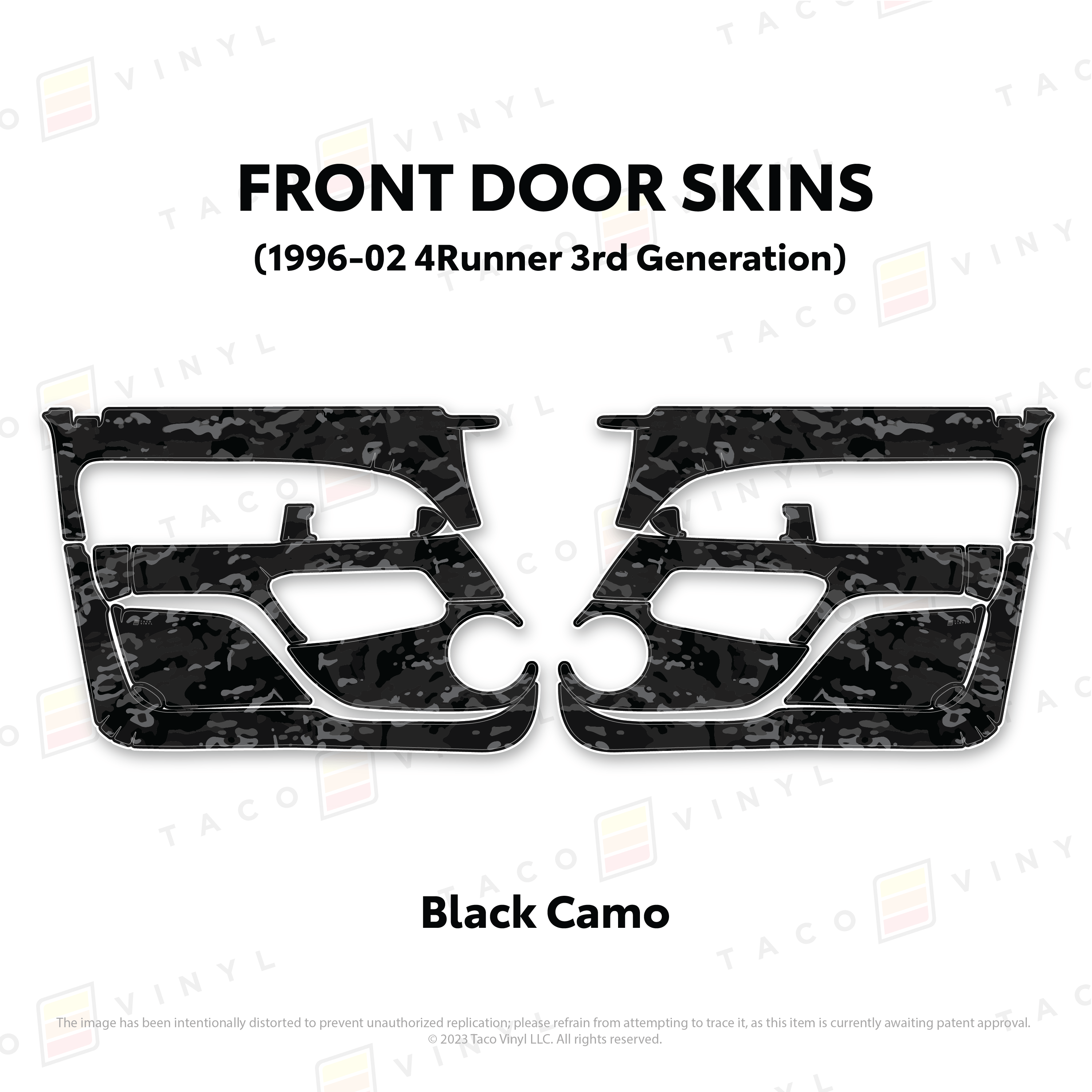 Taco Vinyl Protective Vinyl Front Driver/Passenger / Black Camo 1996-2002 4Runner Door Skins