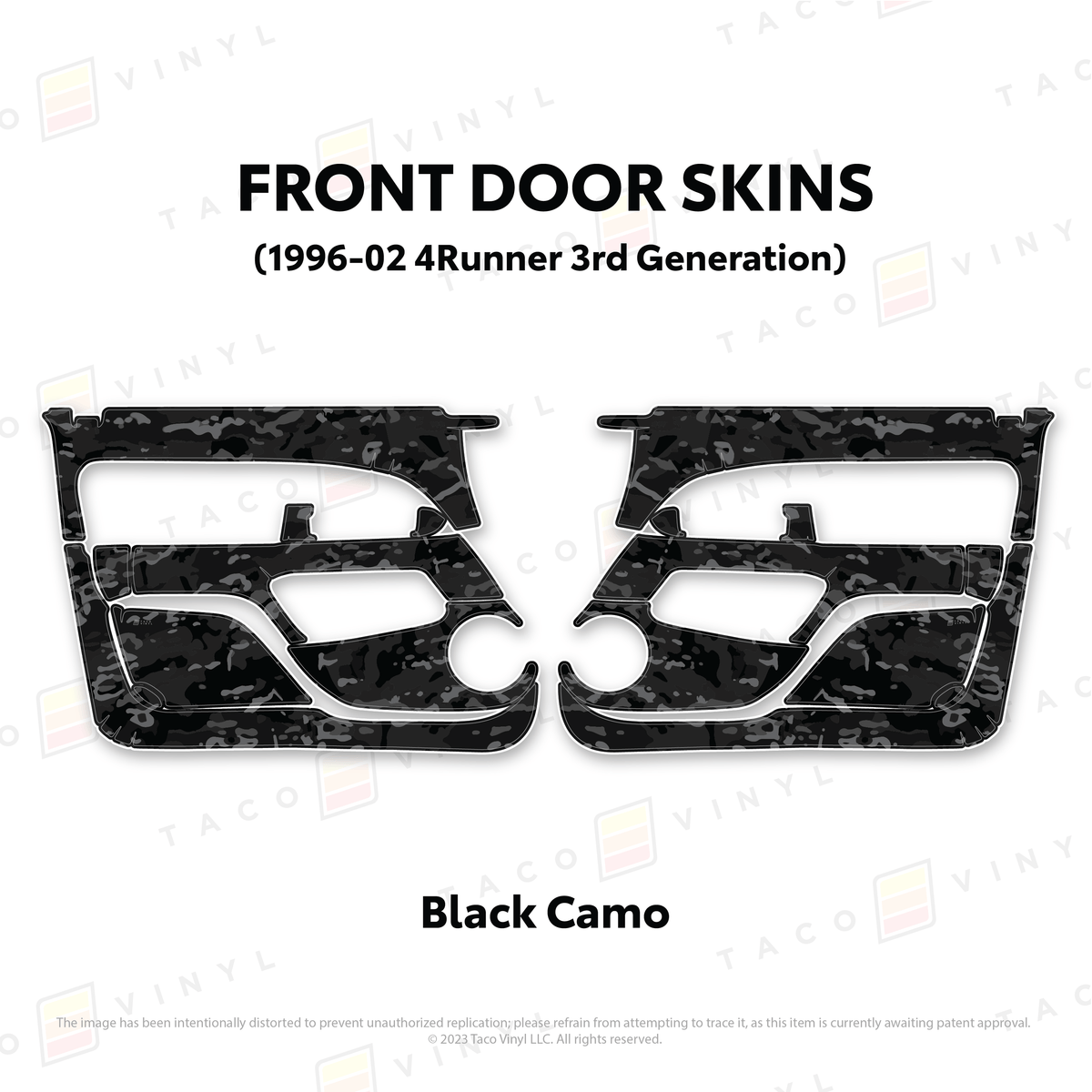 Taco Vinyl Protective Vinyl Front Driver/Passenger / Black Camo 1996-2002 4Runner Door Skins