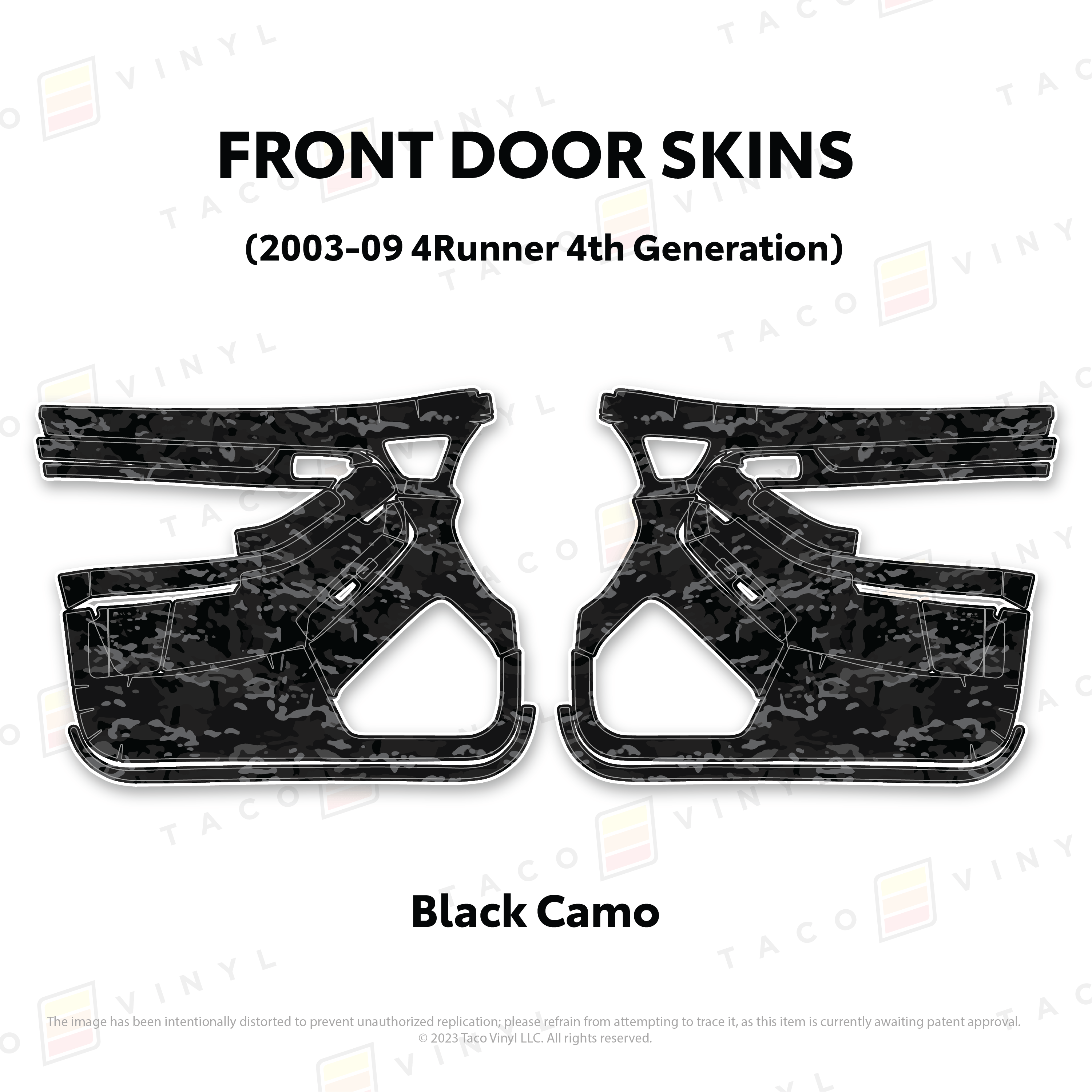 Taco Vinyl Protective Vinyl Front Driver/Passenger / Black Camo 2003-2009 4Runner Door Skins