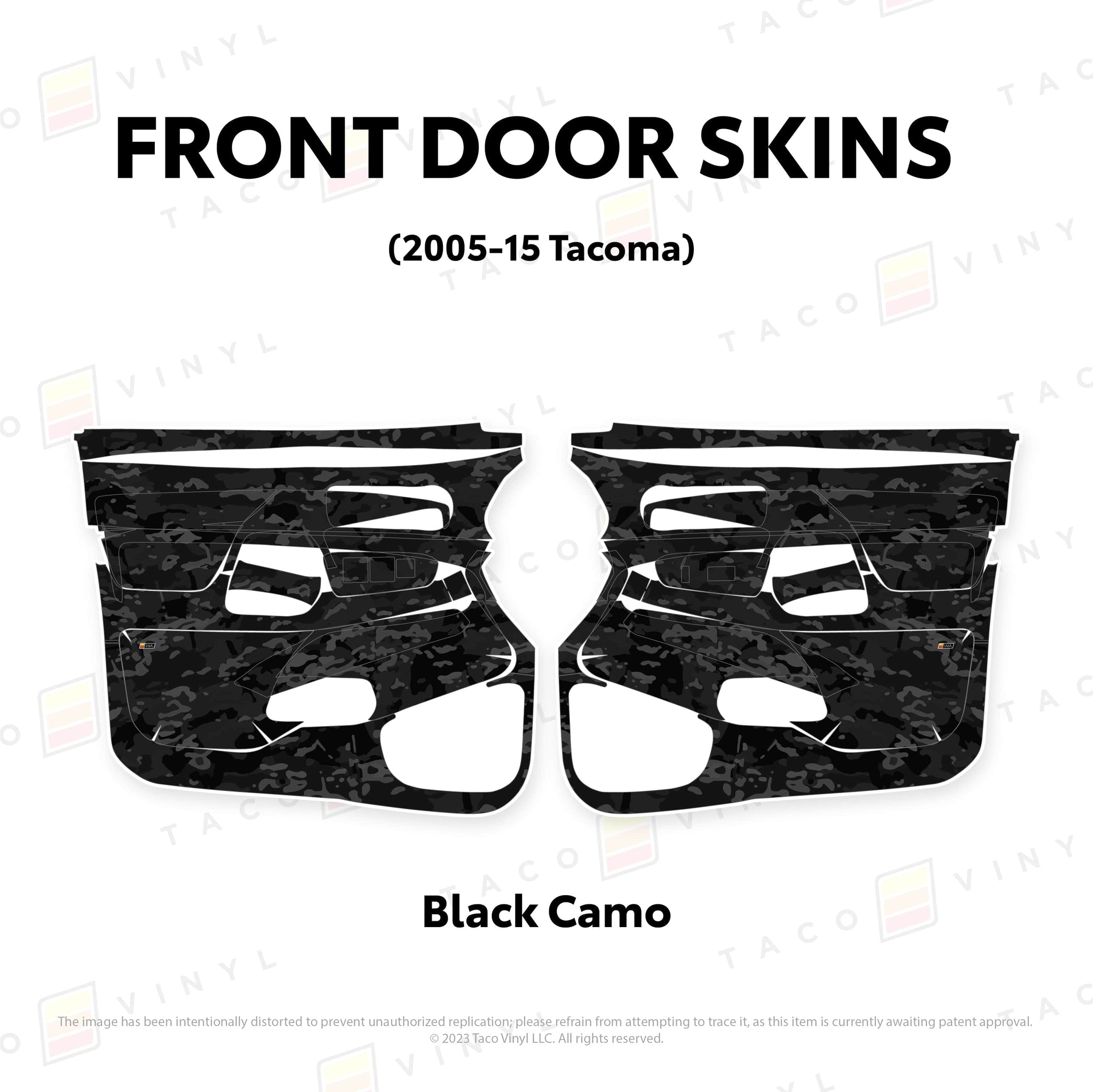 Taco Vinyl Protective Vinyl Front Driver/Passenger / Black Camo 2005-15 Tacoma Door Skins