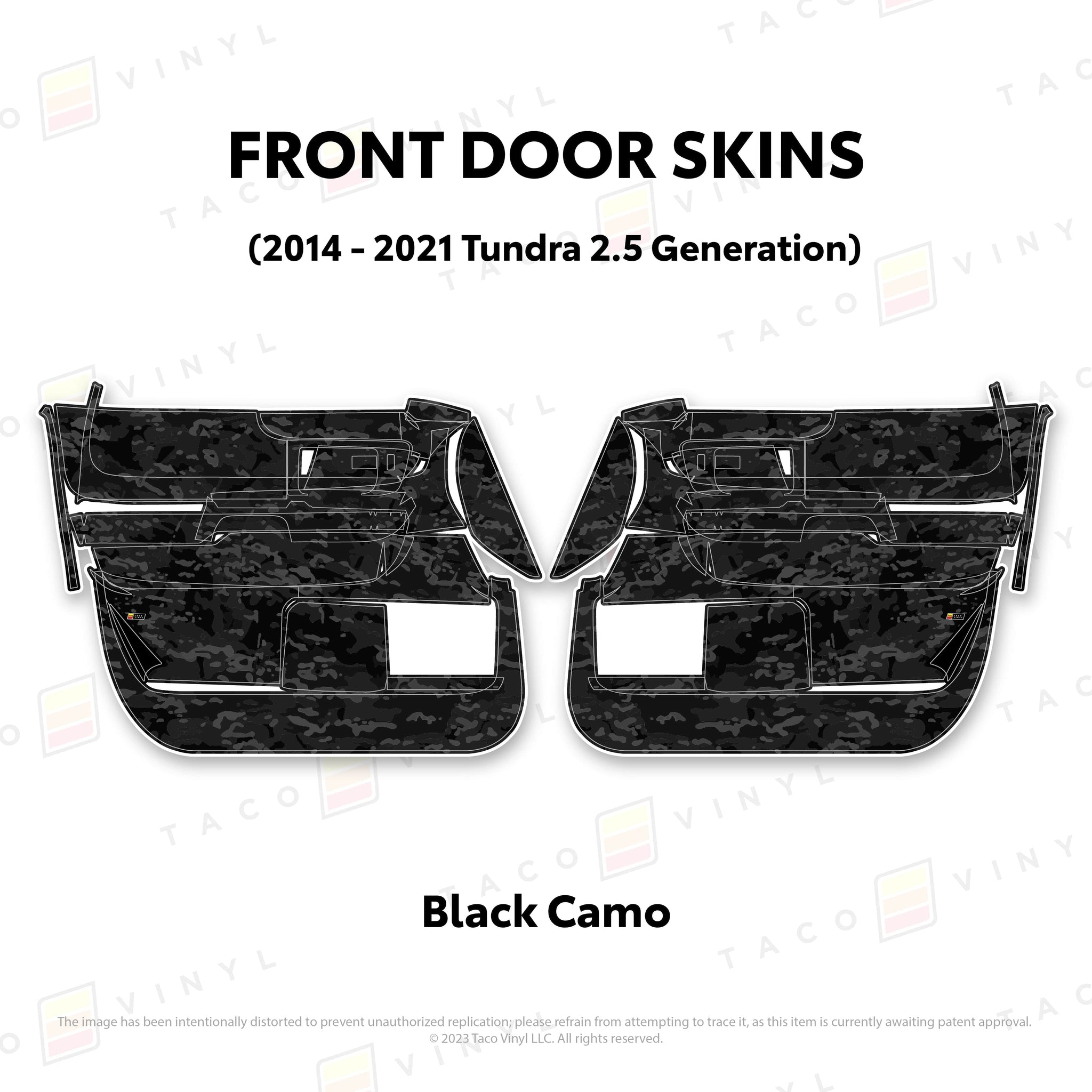 Taco Vinyl Protective Vinyl Front Driver/Passenger / Black Camo 2014 - 2021 Tundra Door Skins