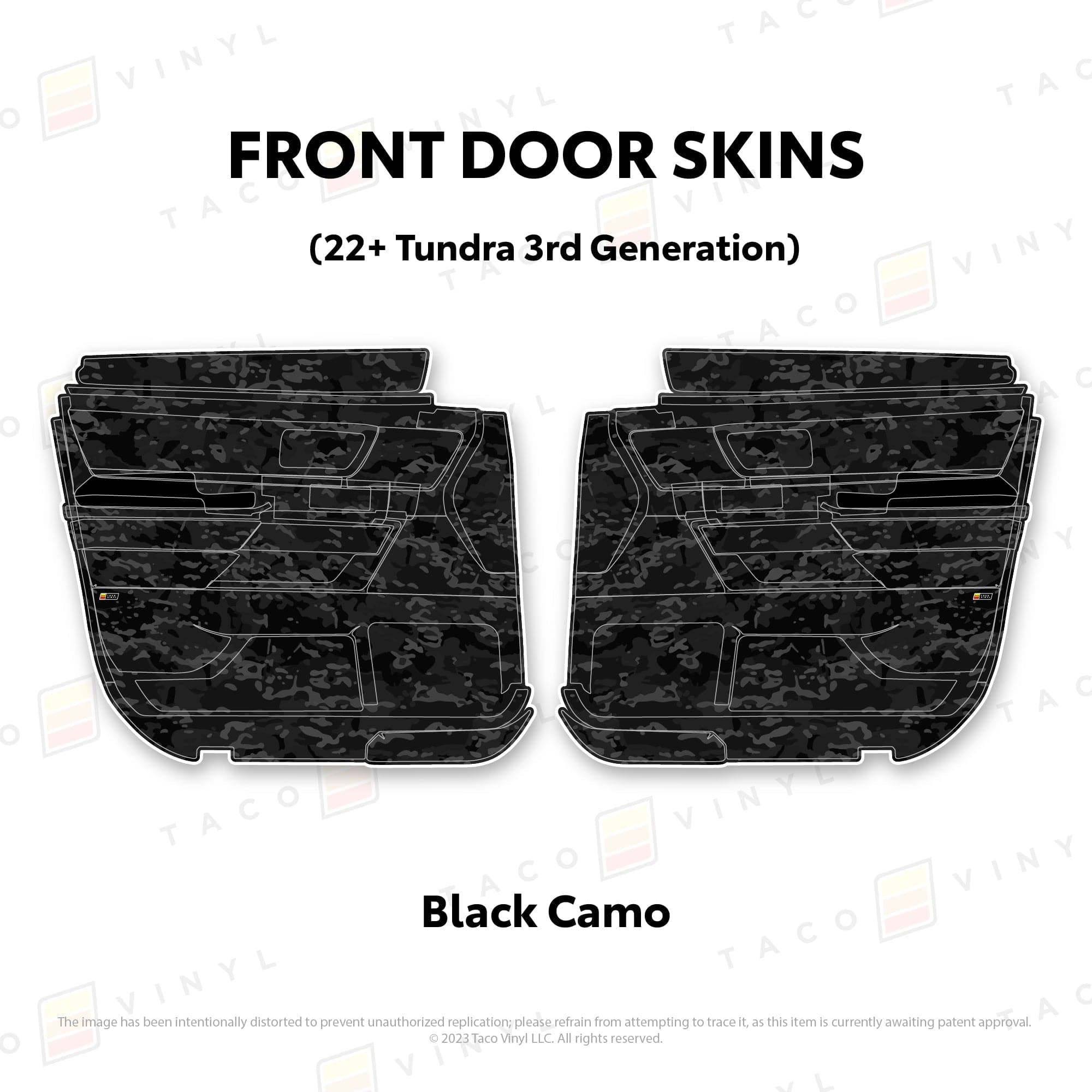 Taco Vinyl Protective Vinyl Front Driver/Passenger / Black Camo 2022+ Tundra Door Skins