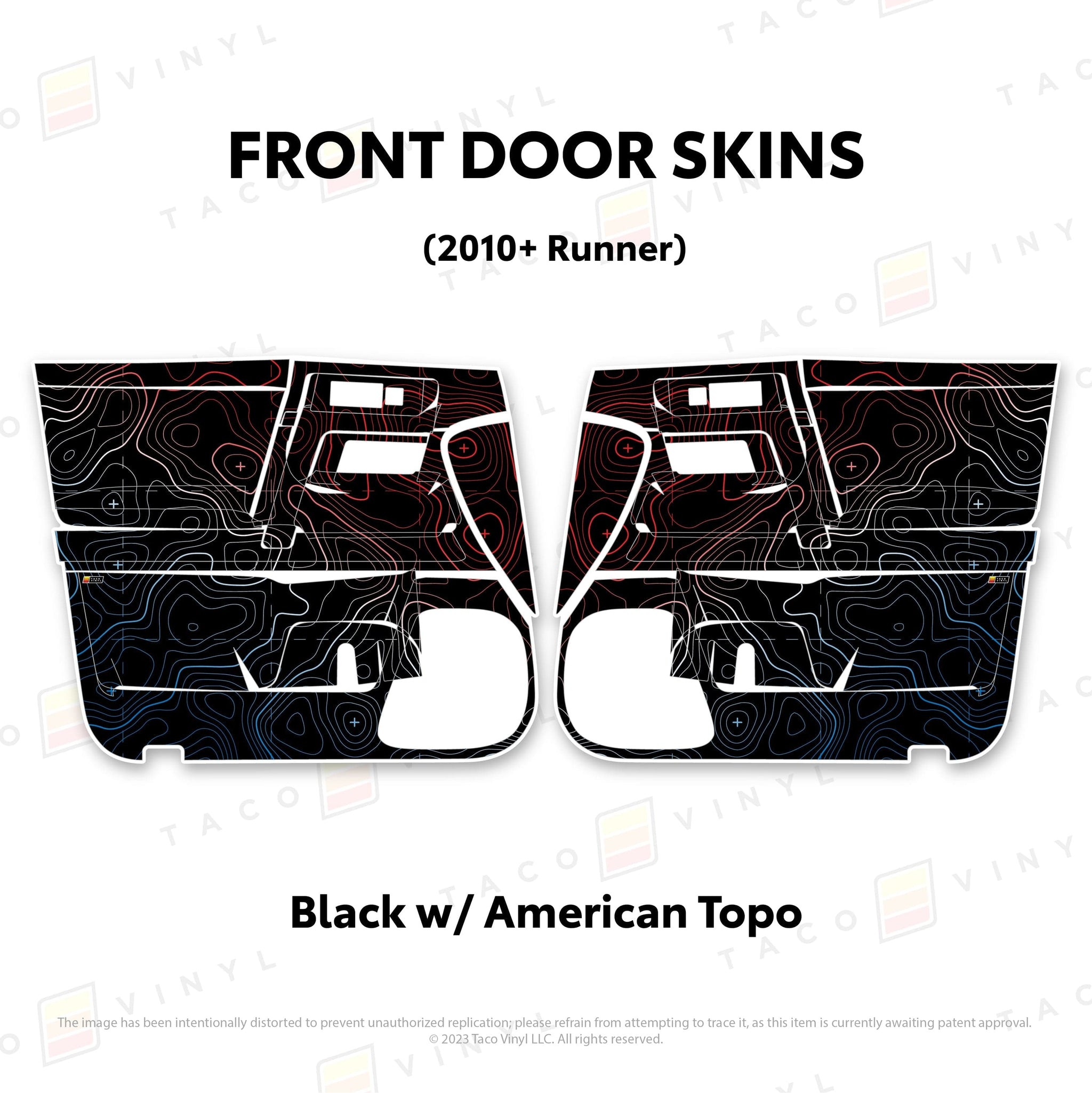 Taco Vinyl Protective Vinyl Front Driver/Passenger / Black w/American Scheme Topo 2010-24 4Runner Door Skins