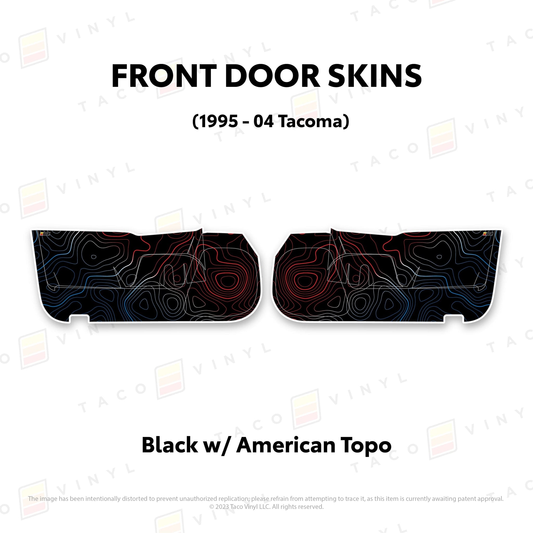 Taco Vinyl Protective Vinyl Front Driver/Passenger / Black w/American Scheme Topo 2010-24 4Runner Door Skins (Lower Section)