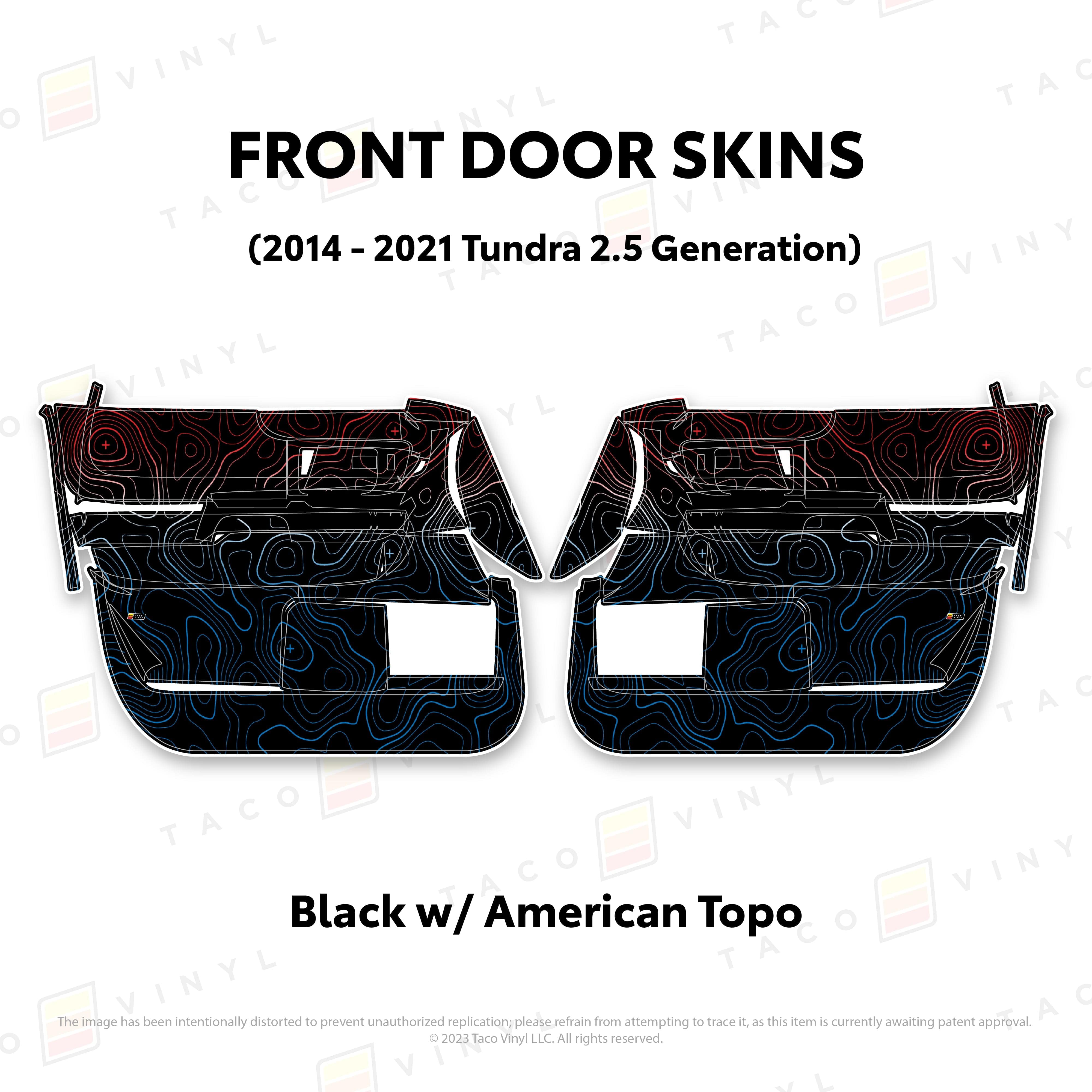 Taco Vinyl Protective Vinyl Front Driver/Passenger / Black w/American Scheme Topo 2014 - 2021 Tundra Door Skins