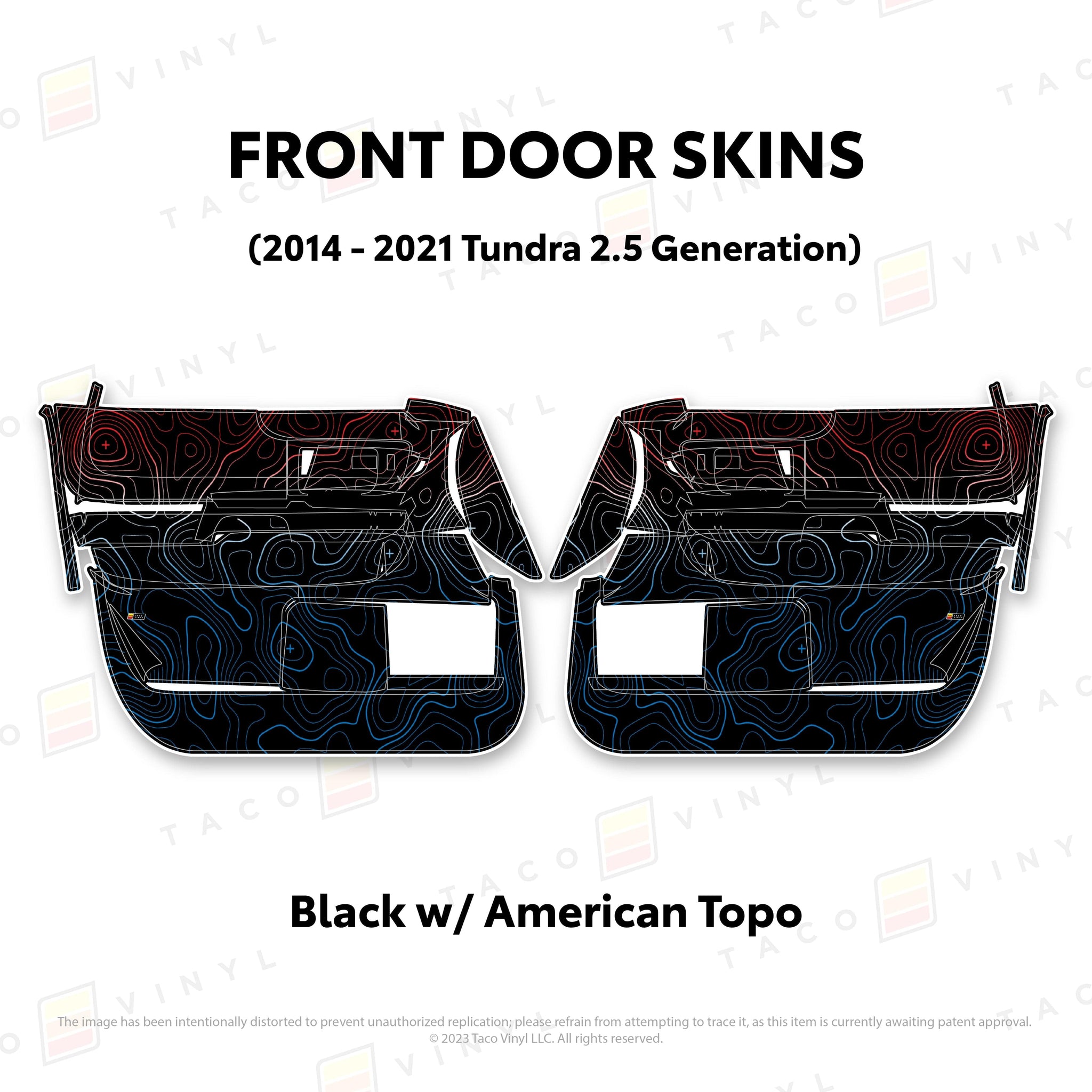 Taco Vinyl Protective Vinyl Front Driver/Passenger / Black w/American Scheme Topo 2014 - 2021 Tundra Door Skins