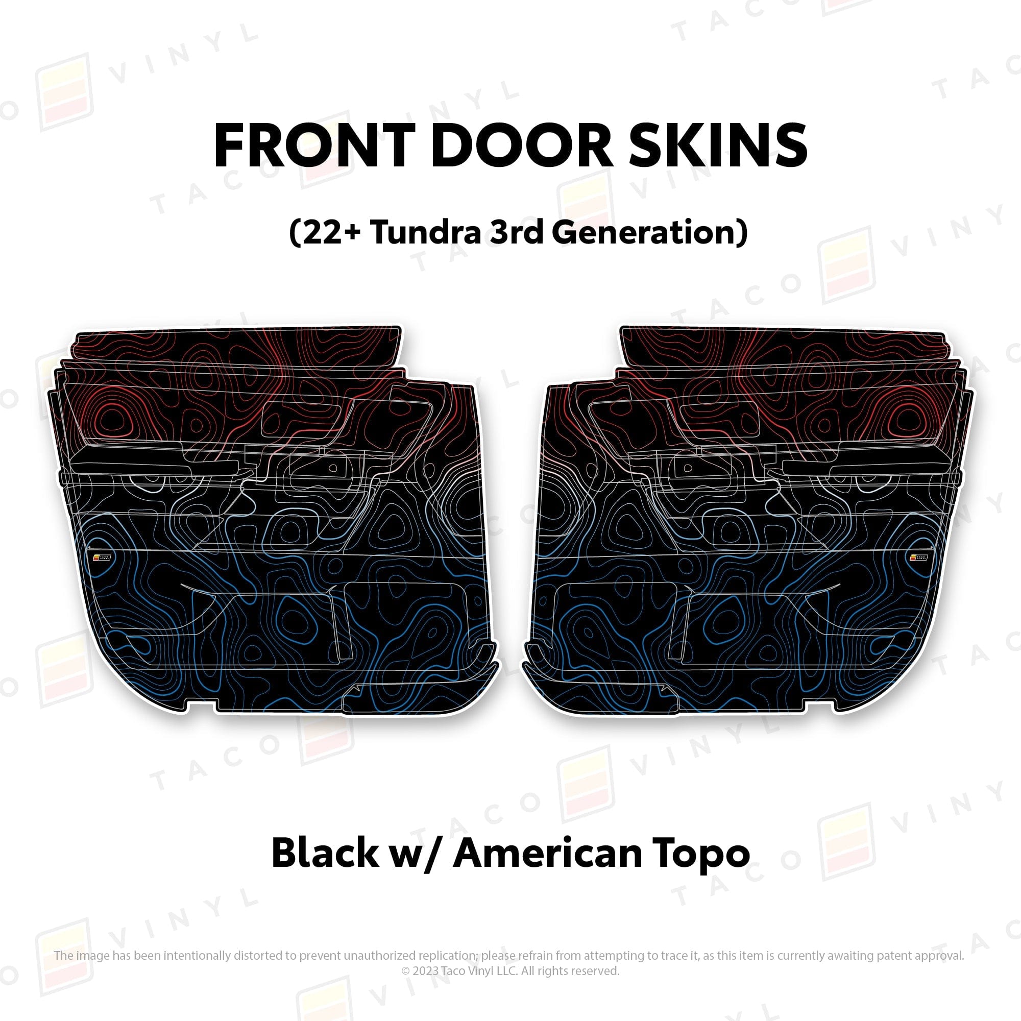 Taco Vinyl Protective Vinyl Front Driver/Passenger / Black w/American Scheme Topo 2022+ Tundra Door Skins