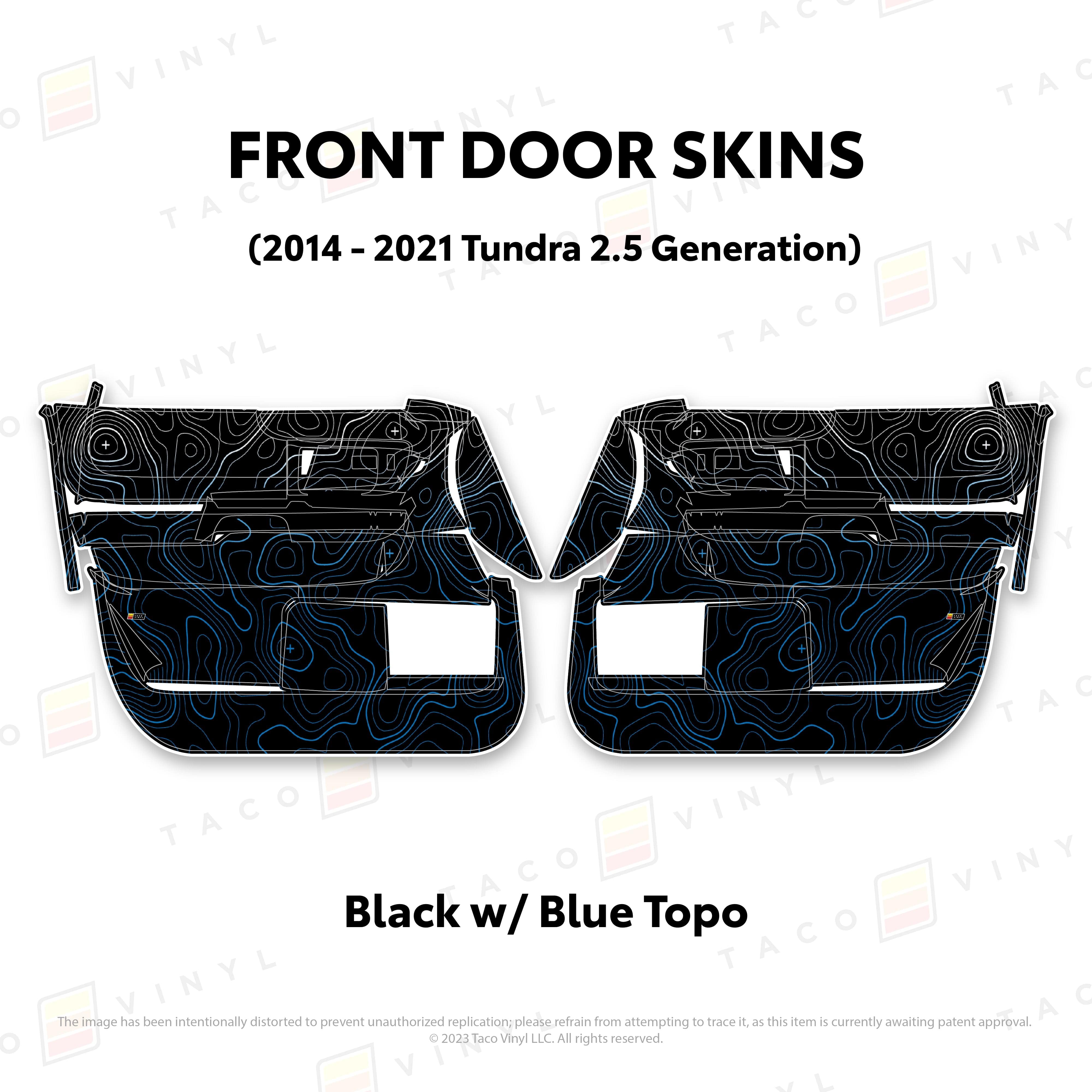 Taco Vinyl Protective Vinyl Front Driver/Passenger / Black w/Blue Scheme Topo 2014 - 2021 Tundra Door Skins