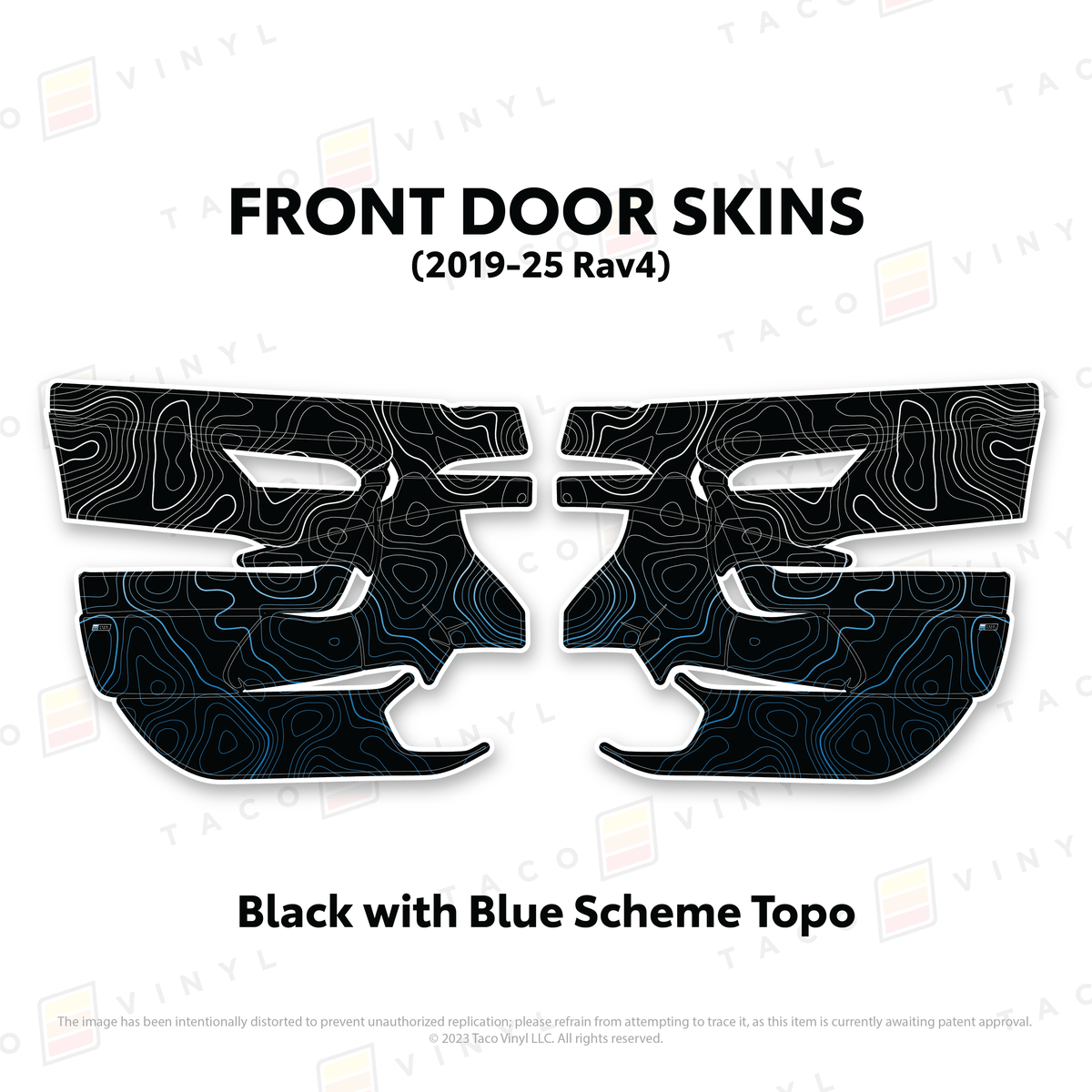 Taco Vinyl Protective Vinyl Front Driver/Passenger / Black w/Blue Scheme Topo 2019-25 Rav4 Door Skins