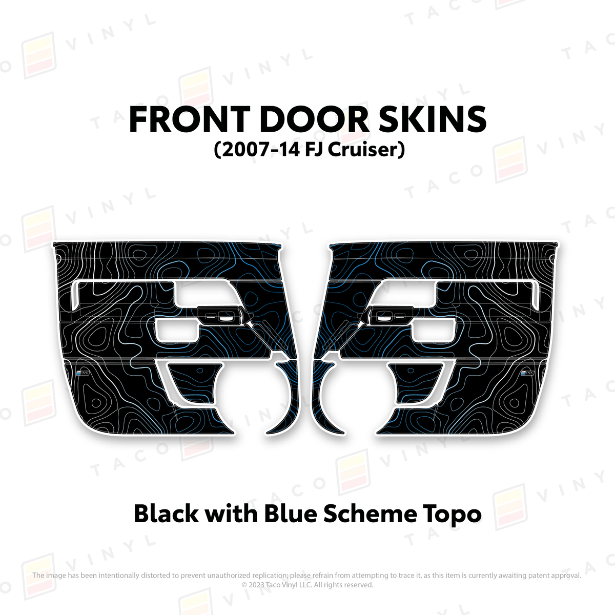 Taco Vinyl Protective Vinyl Front Driver/Passenger / Black w/ Blue Scheme Topo FJ Cruiser Door Skins