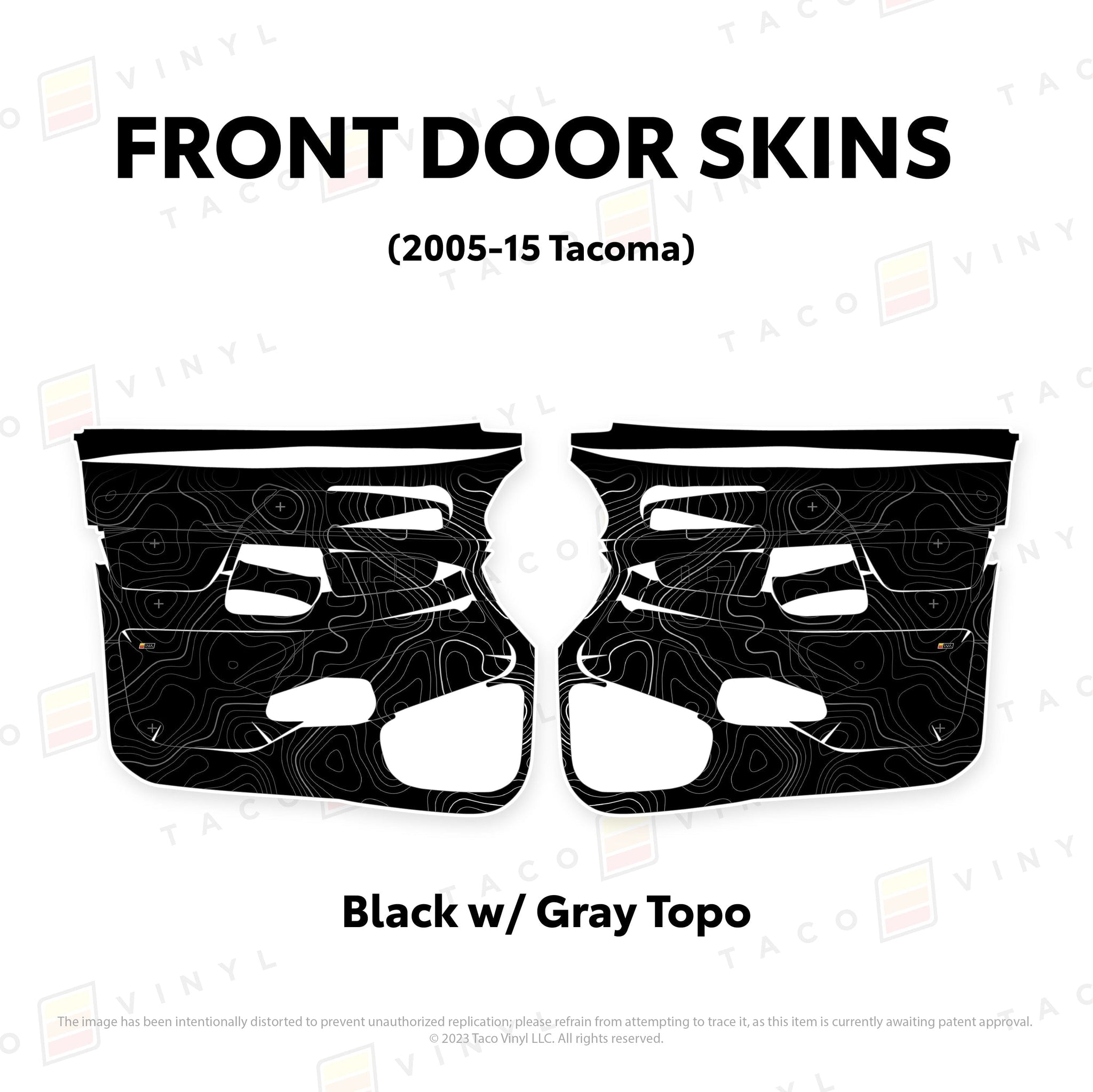 Taco Vinyl Protective Vinyl Front Driver/Passenger / Black w/Gray Scheme Topo 2005-15 Tacoma Door Skins