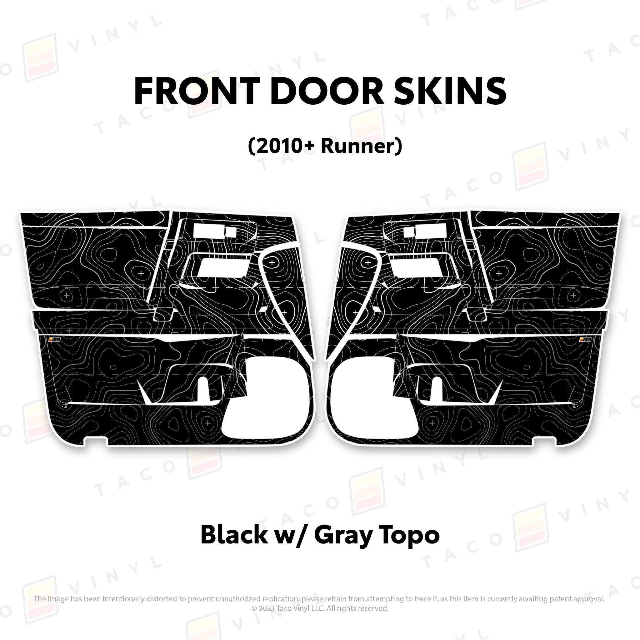 Taco Vinyl Protective Vinyl Front Driver/Passenger / Black w/Gray Scheme Topo 2010-24 4Runner Door Skins