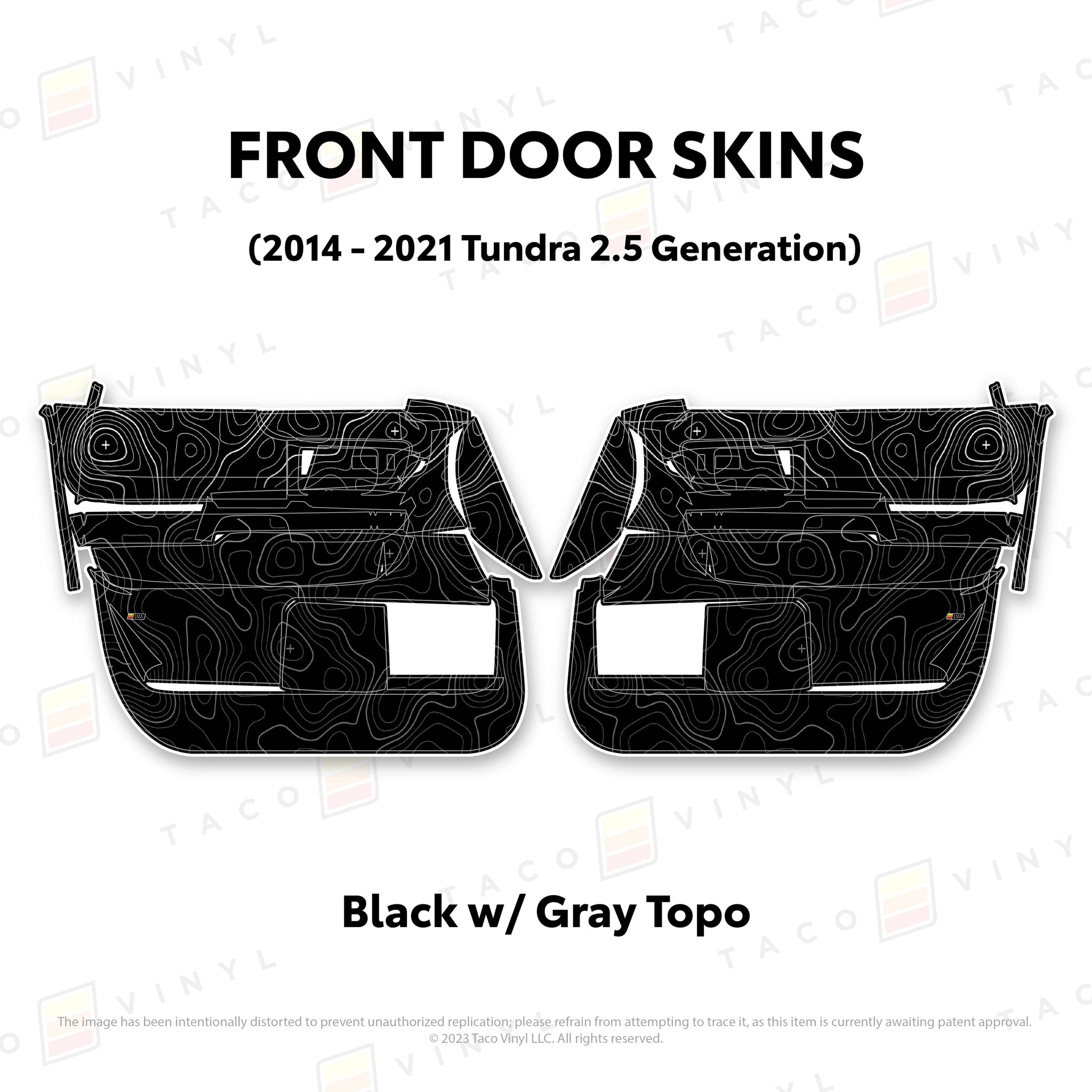 Taco Vinyl Protective Vinyl Front Driver/Passenger / Black w/Gray Scheme Topo 2014 - 2021 Tundra Door Skins