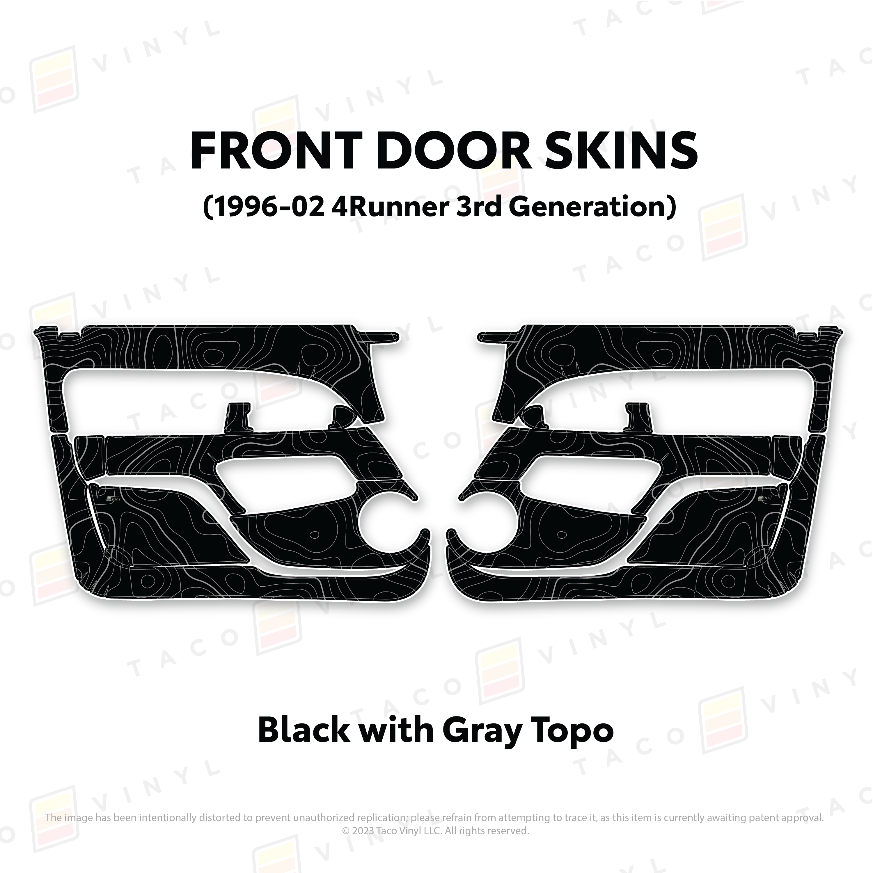 Taco Vinyl Protective Vinyl Front Driver/Passenger / Black w/Gray Topo 1996-2002 4Runner Door Skins