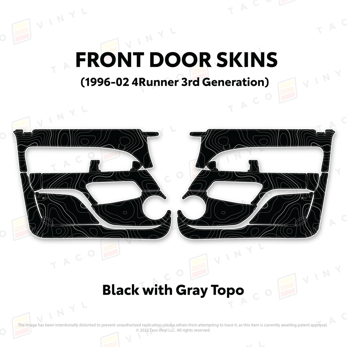 Taco Vinyl Protective Vinyl Front Driver/Passenger / Black w/Gray Topo 1996-2002 4Runner Door Skins