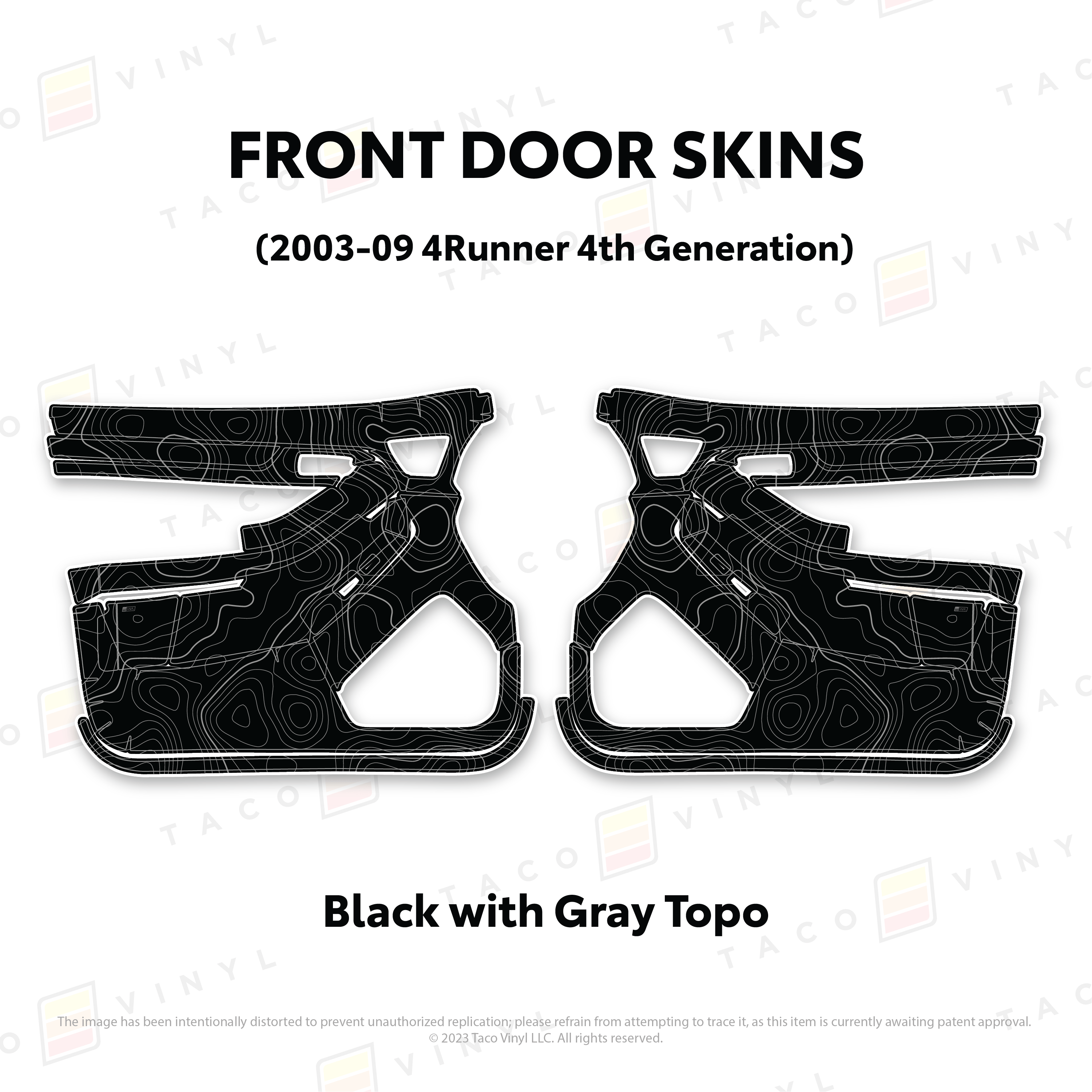Taco Vinyl Protective Vinyl Front Driver/Passenger / Black w/Gray Topo 2003-2009 4Runner Door Skins