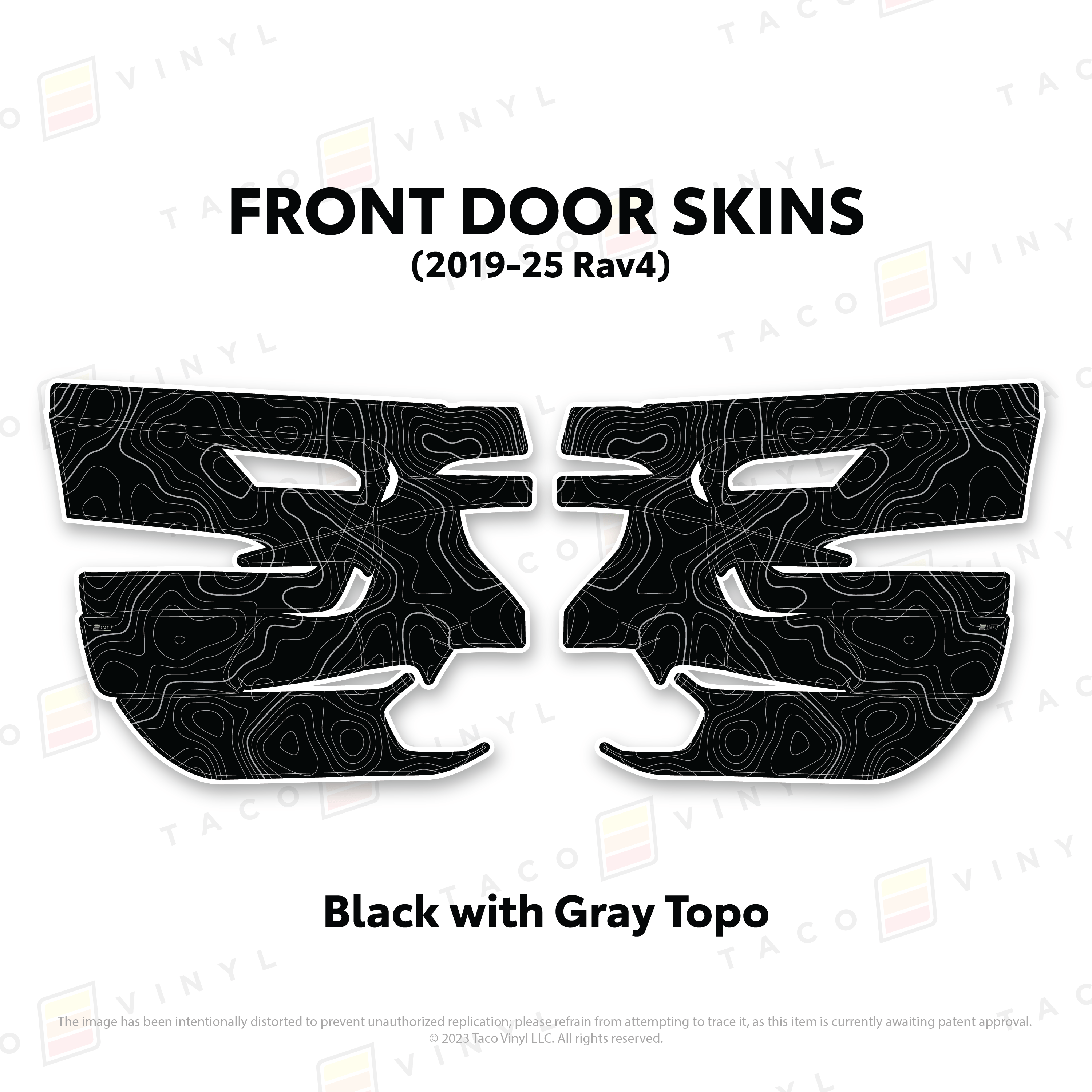 Taco Vinyl Protective Vinyl Front Driver/Passenger / Black w/Gray Topo 2019-25 Rav4 Door Skins