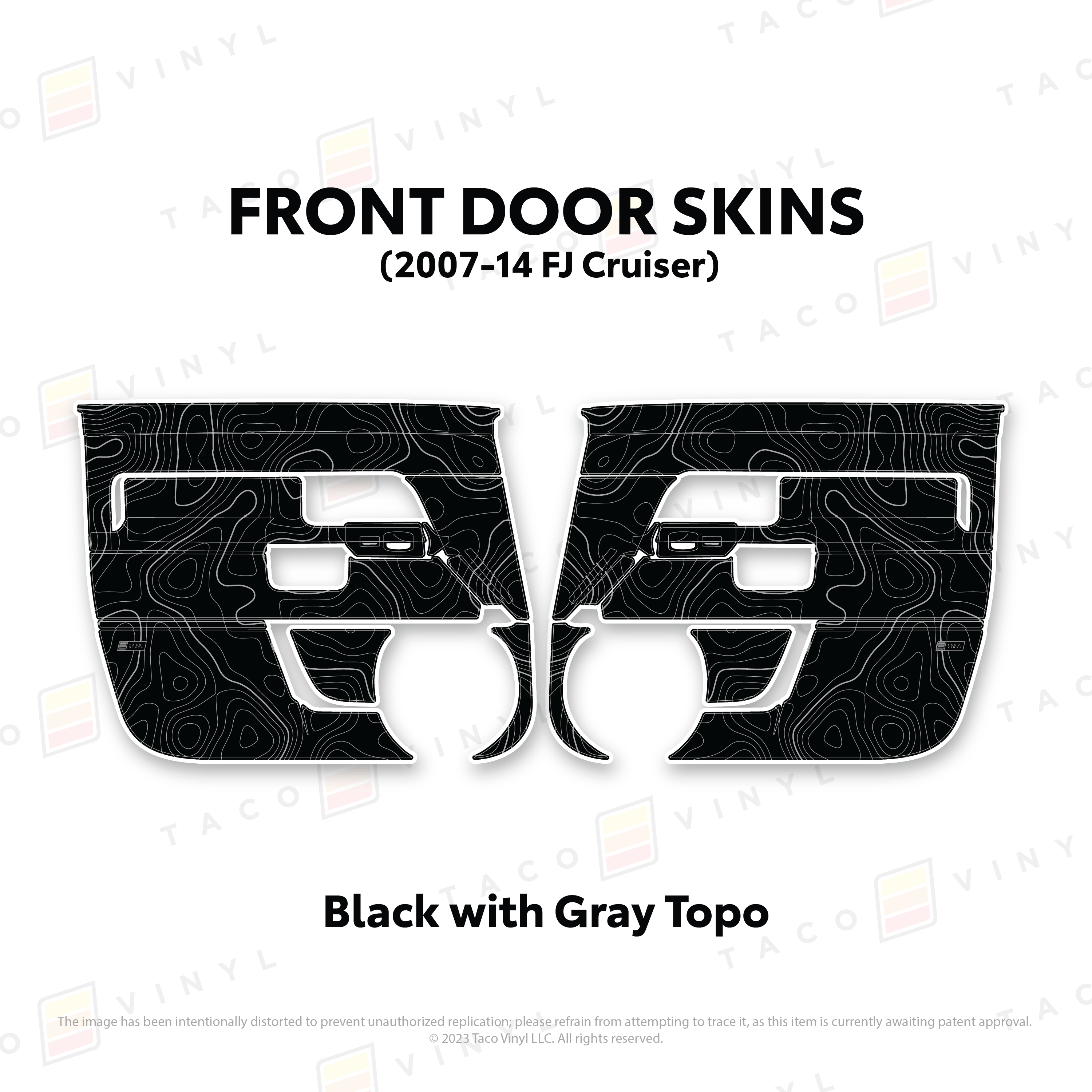 Taco Vinyl Protective Vinyl Front Driver/Passenger / Black w/ Gray Topo FJ Cruiser Door Skins